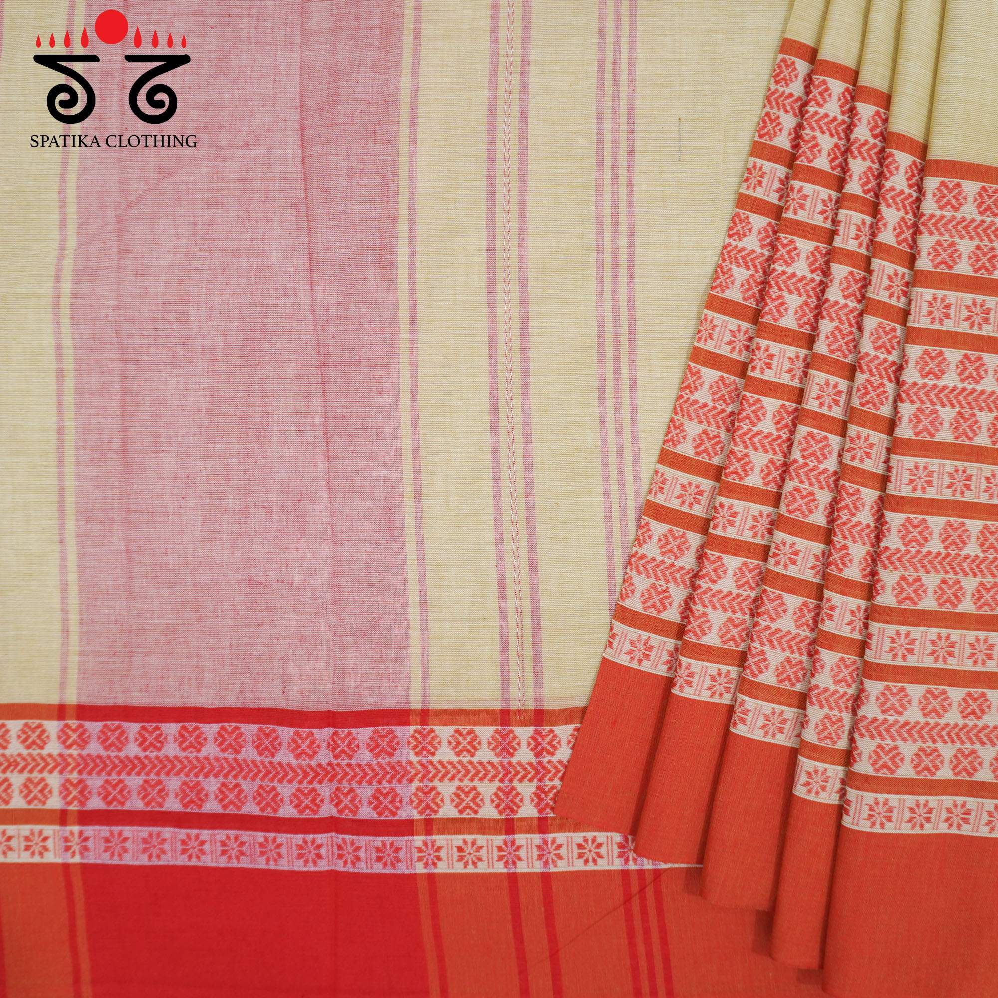Beige Begampur Handwoven Cotton Saree New!