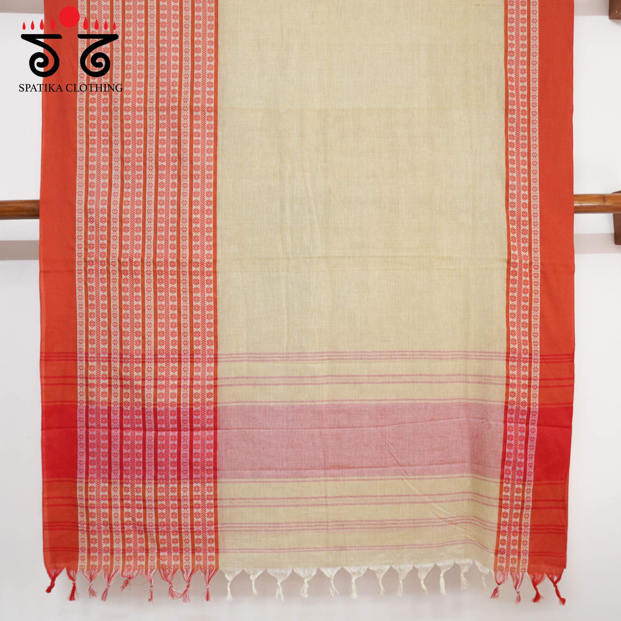 Beige Begampur Handwoven Cotton Saree New!