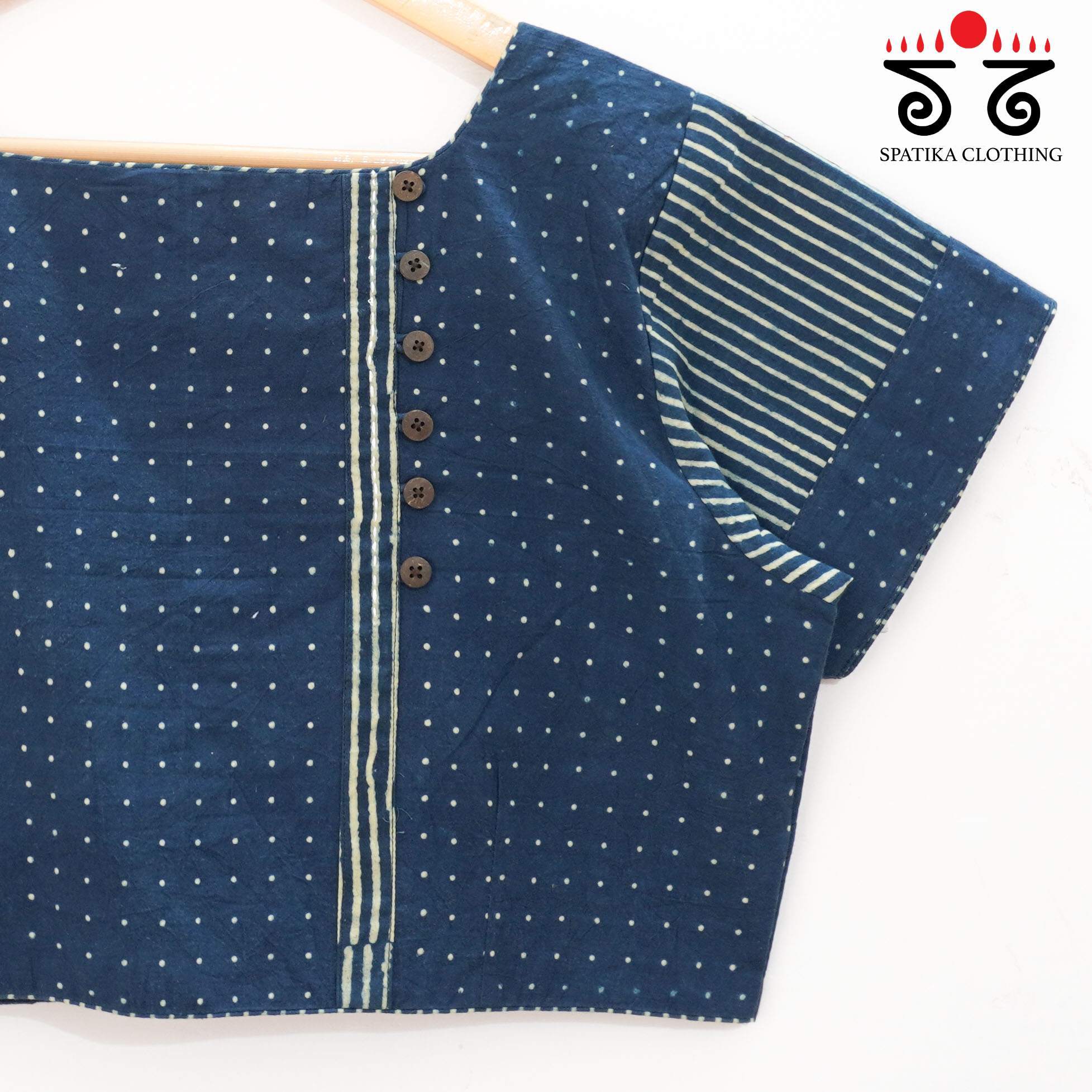 Blue Ajrak Side Closure Blouse