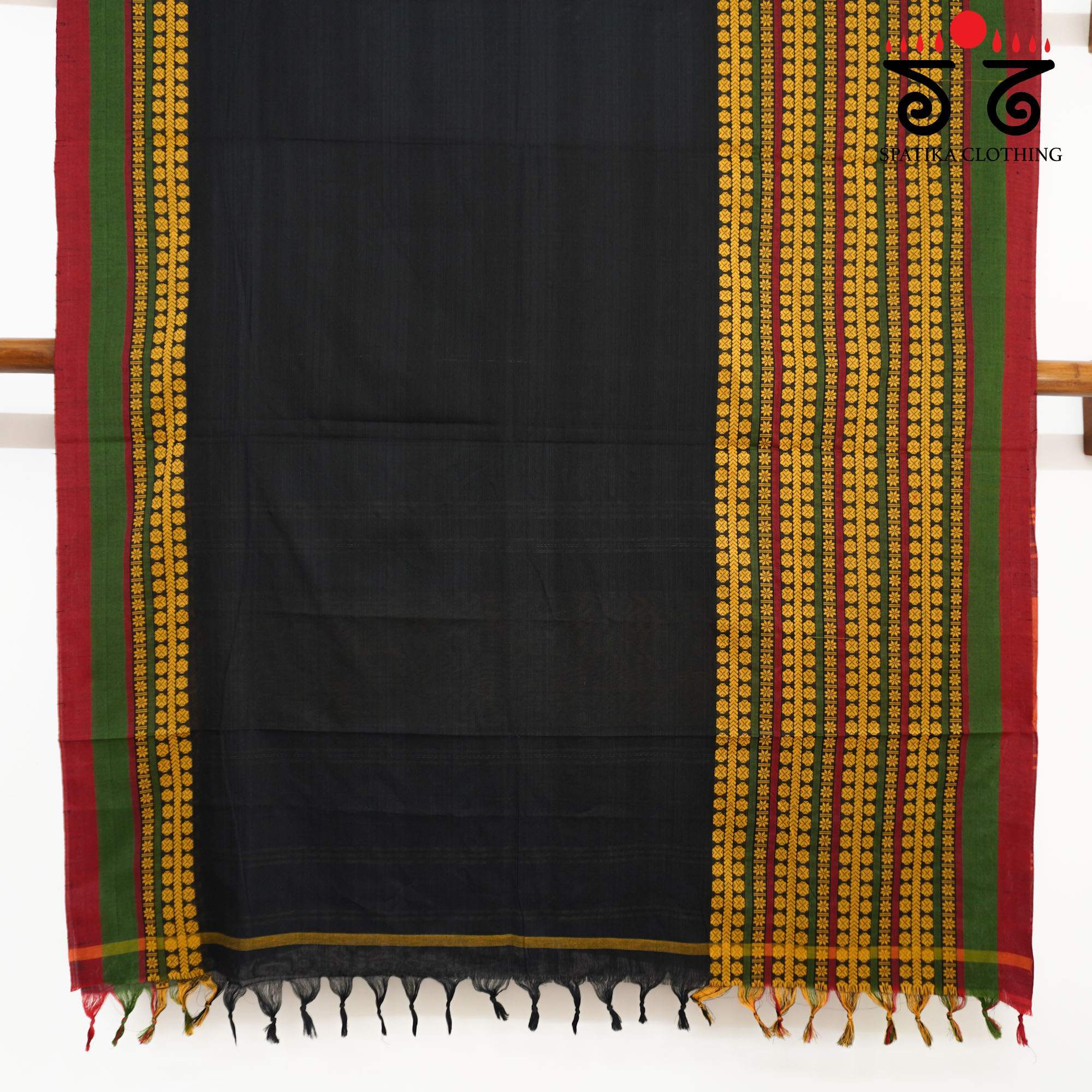Black Begampur Handwoven Cotton Saree New!