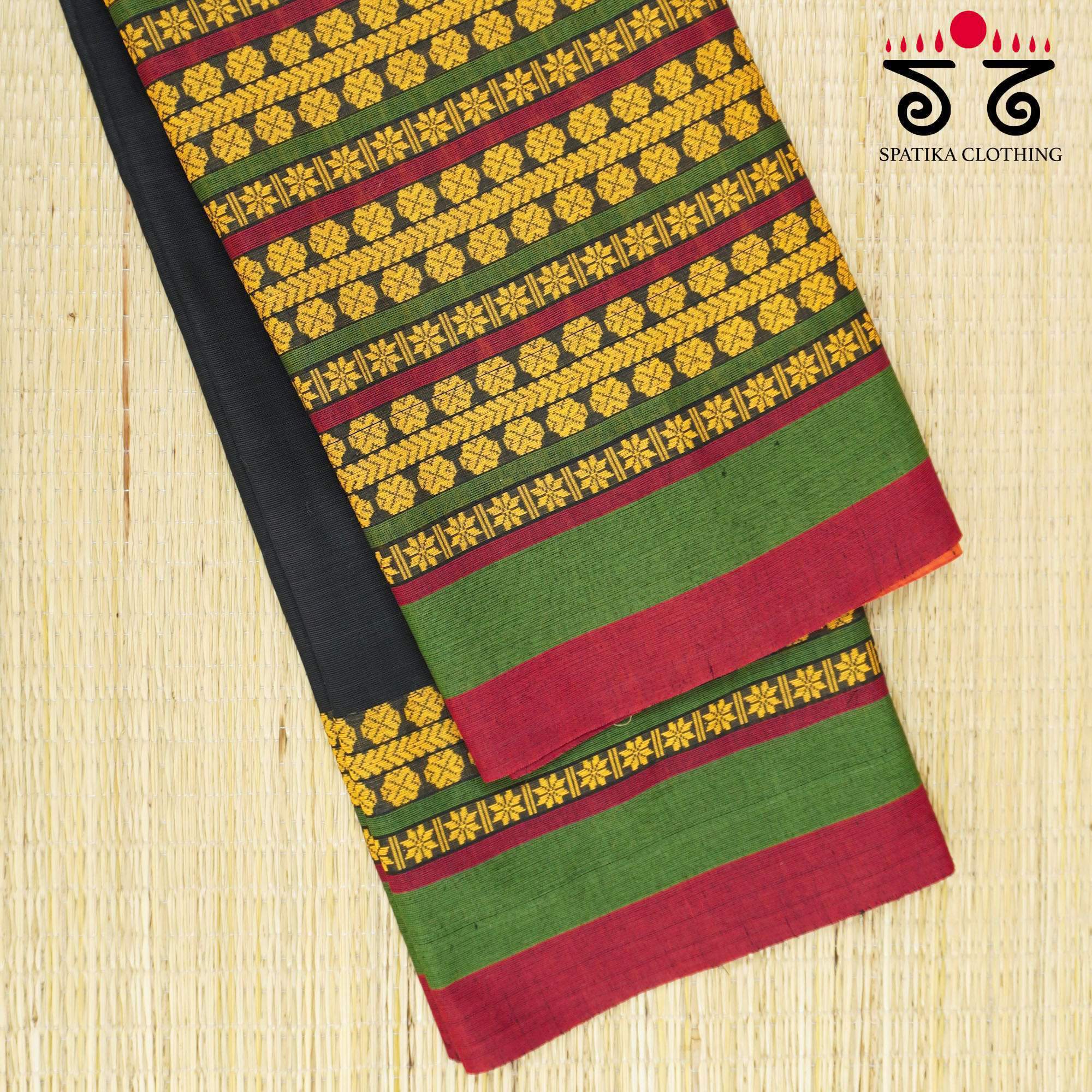 Black Begampur Handwoven Cotton Saree New!