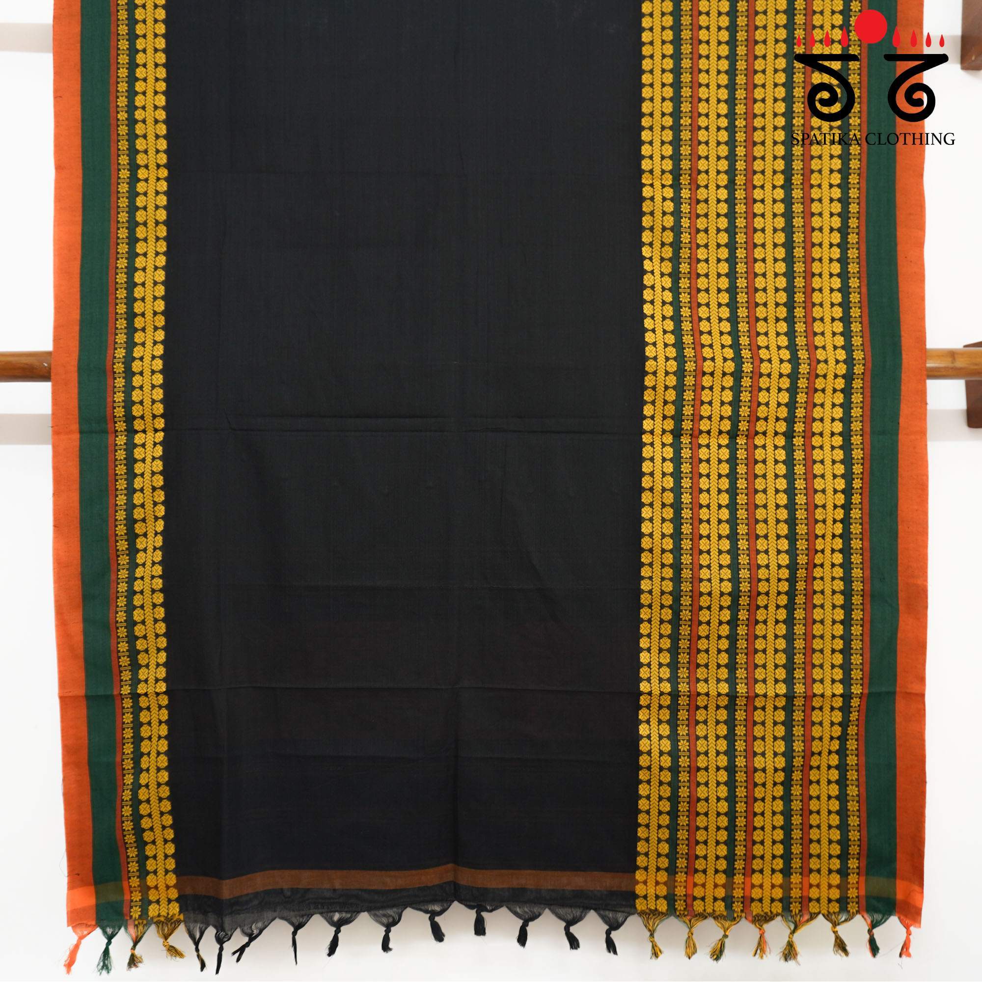 Black Begampur Handwoven Cotton Saree New!