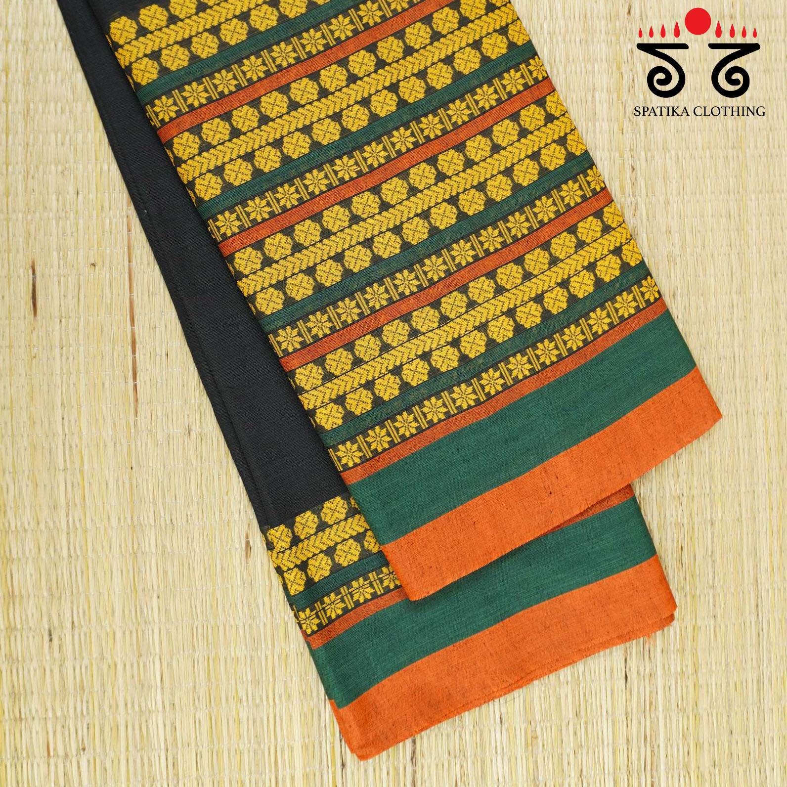 Black Begampur Handwoven Cotton Saree New!
