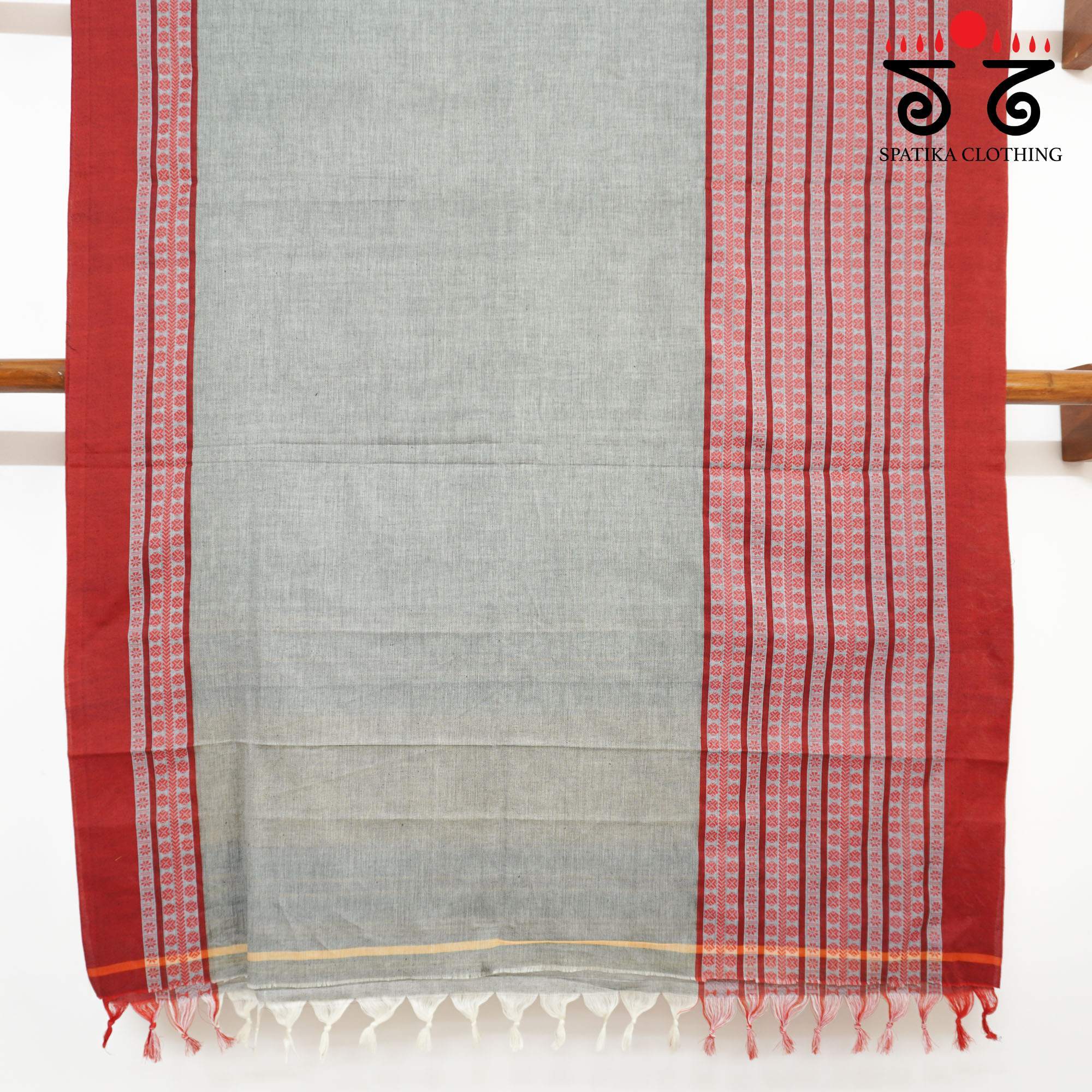 Grey Begampur Handwoven Cotton Saree New!
