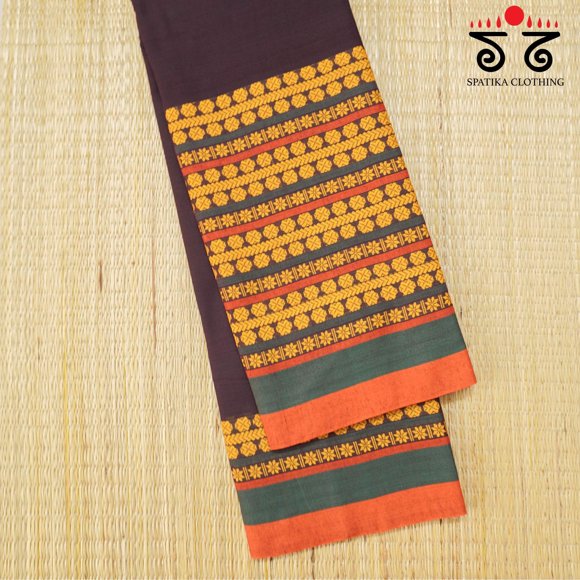 Brown Begampur Handwoven Cotton Saree New!