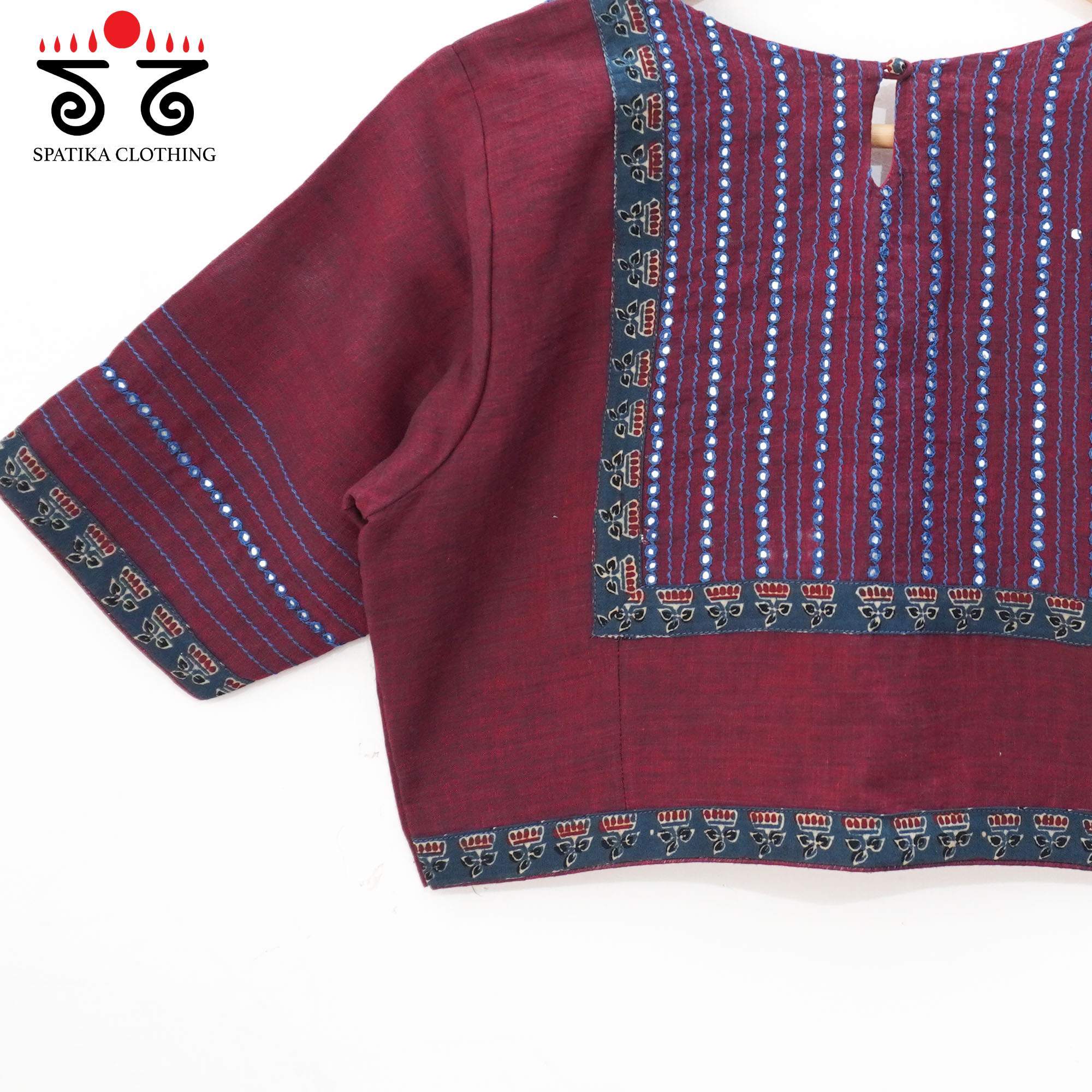 Dark Maroon Mirror Work Hand embroidered Blouse