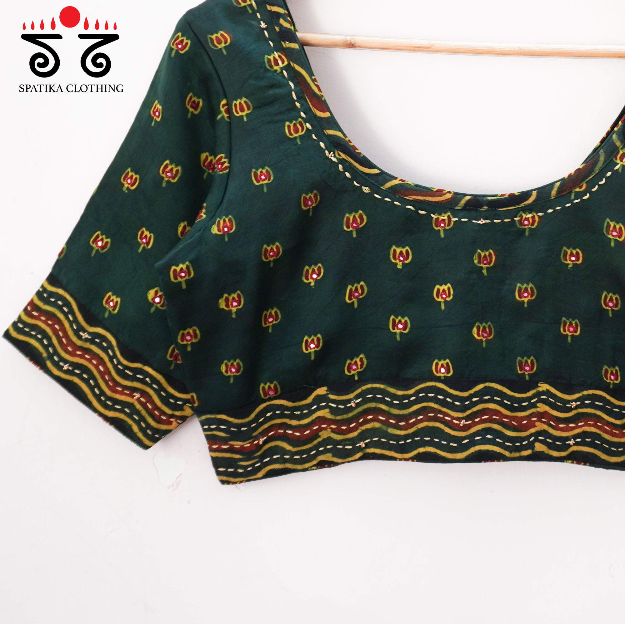 Green Lotus - Ajrak Modal Handcrafted Blouse