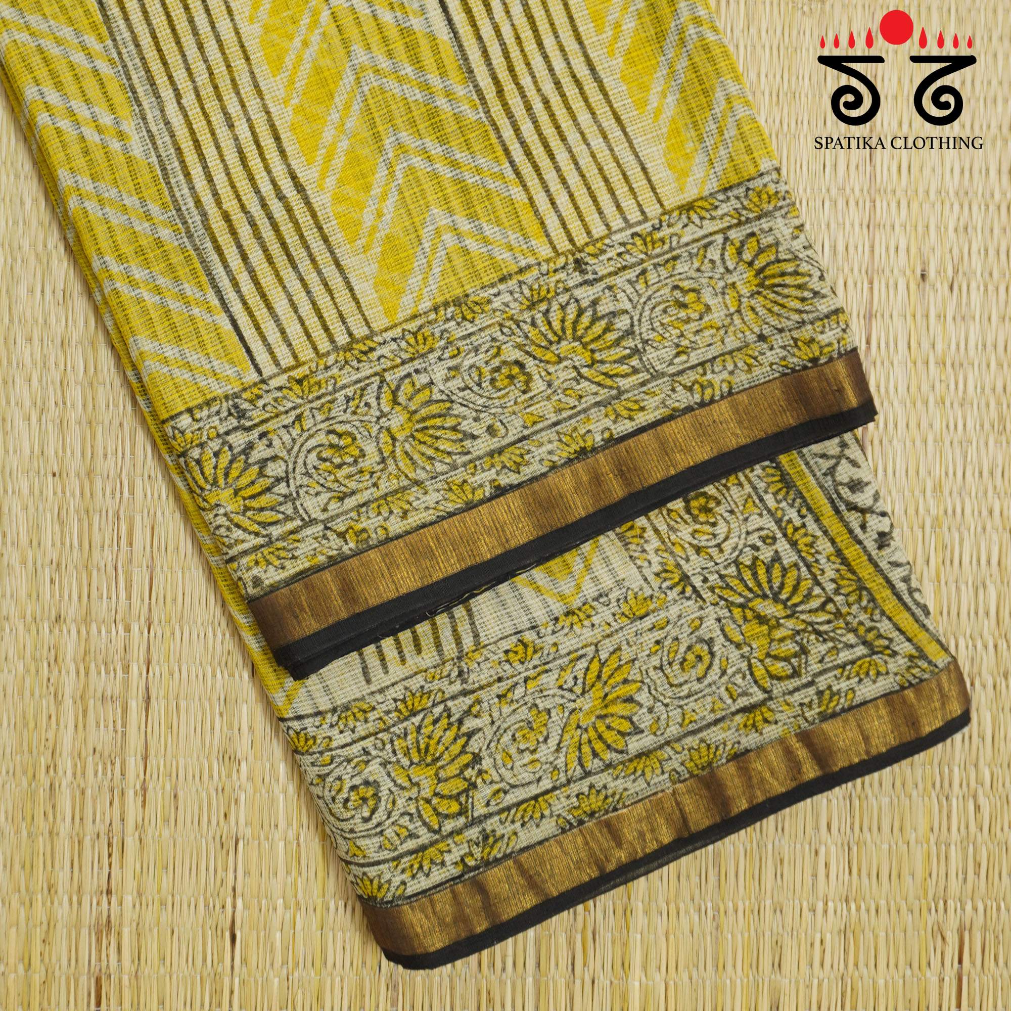 Yellow Multi Kota Hand Block Printed Saree