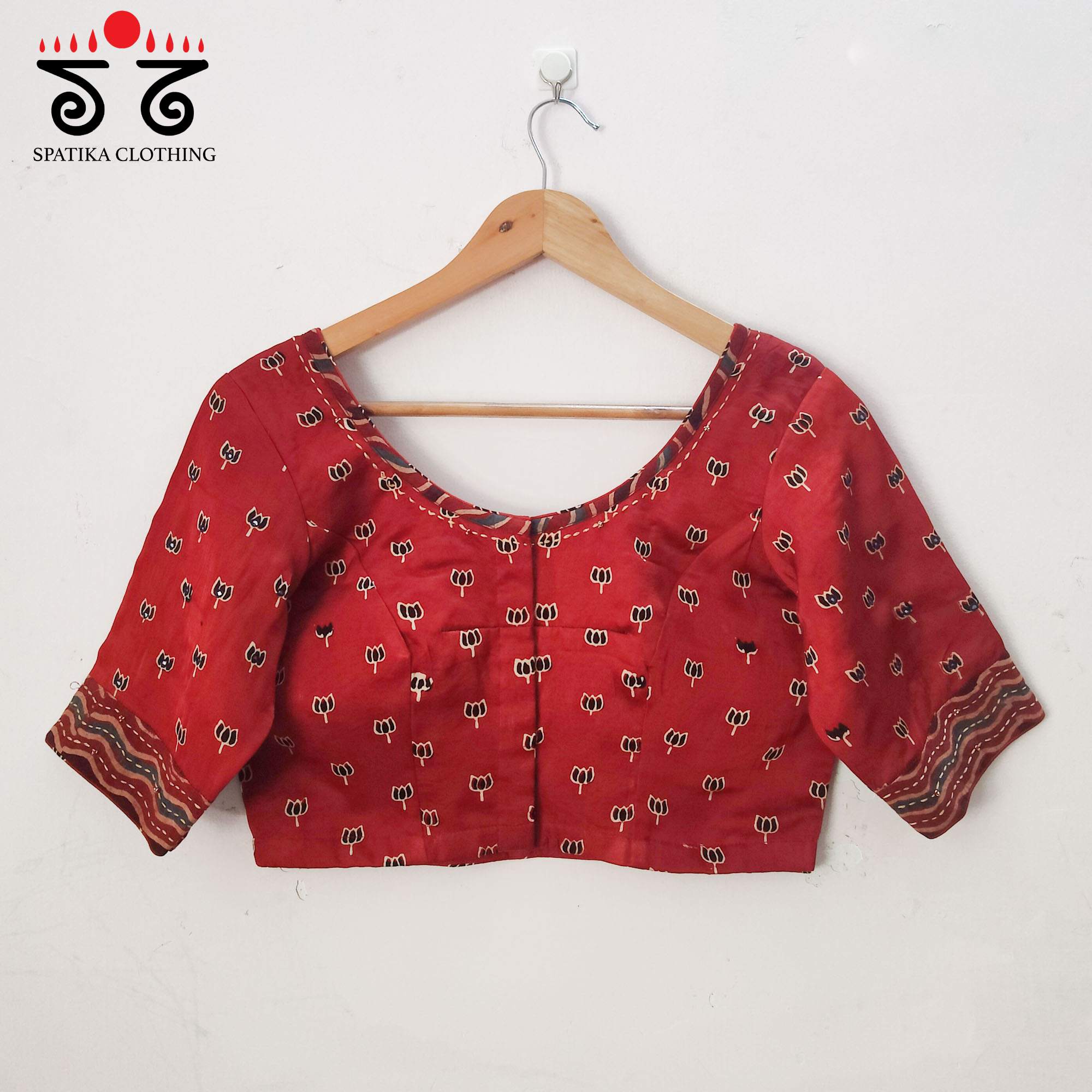Red Lotus - Ajrak Modal Handcrafted Blouse
