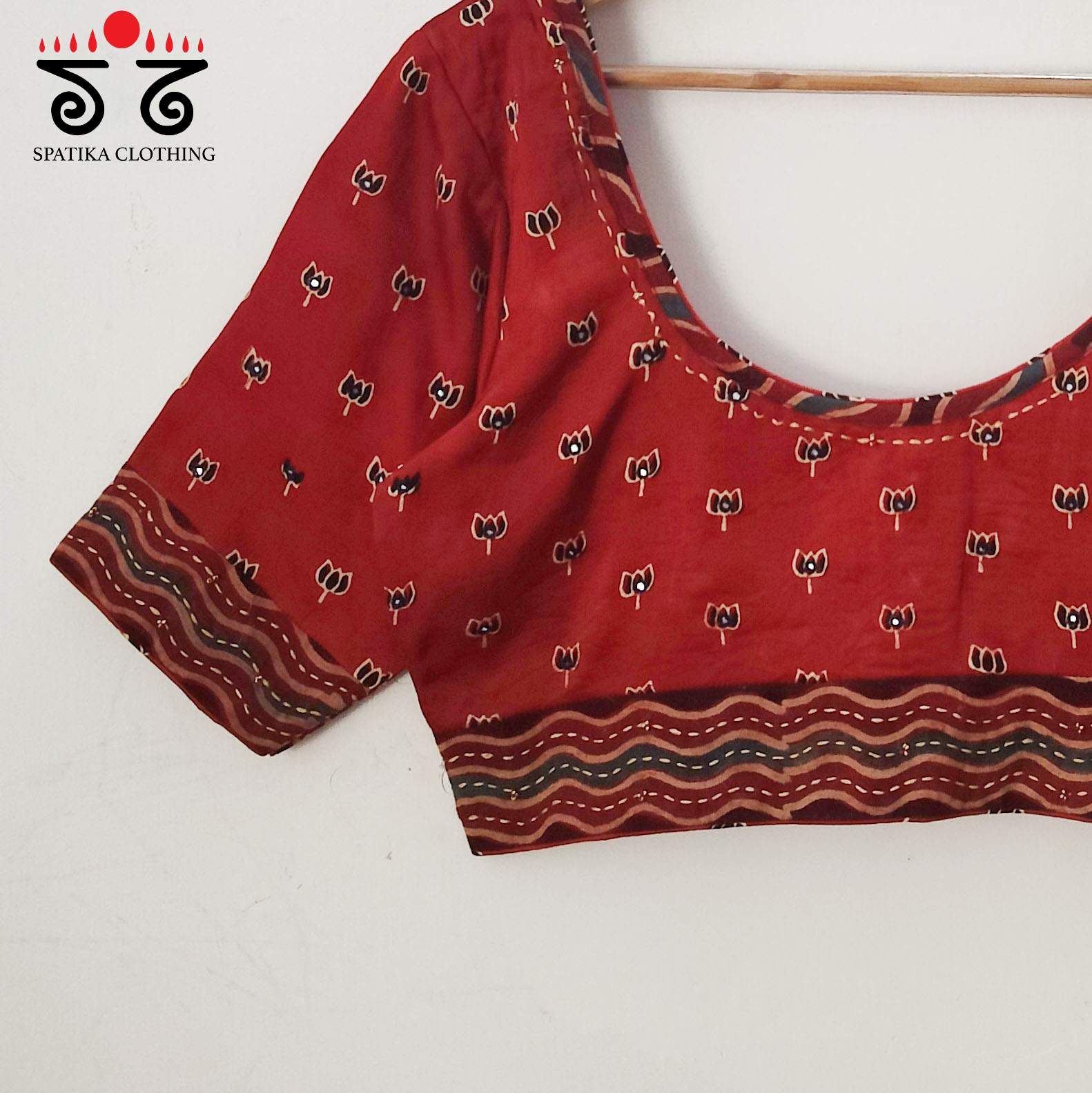Red Lotus - Ajrak Modal Handcrafted Blouse