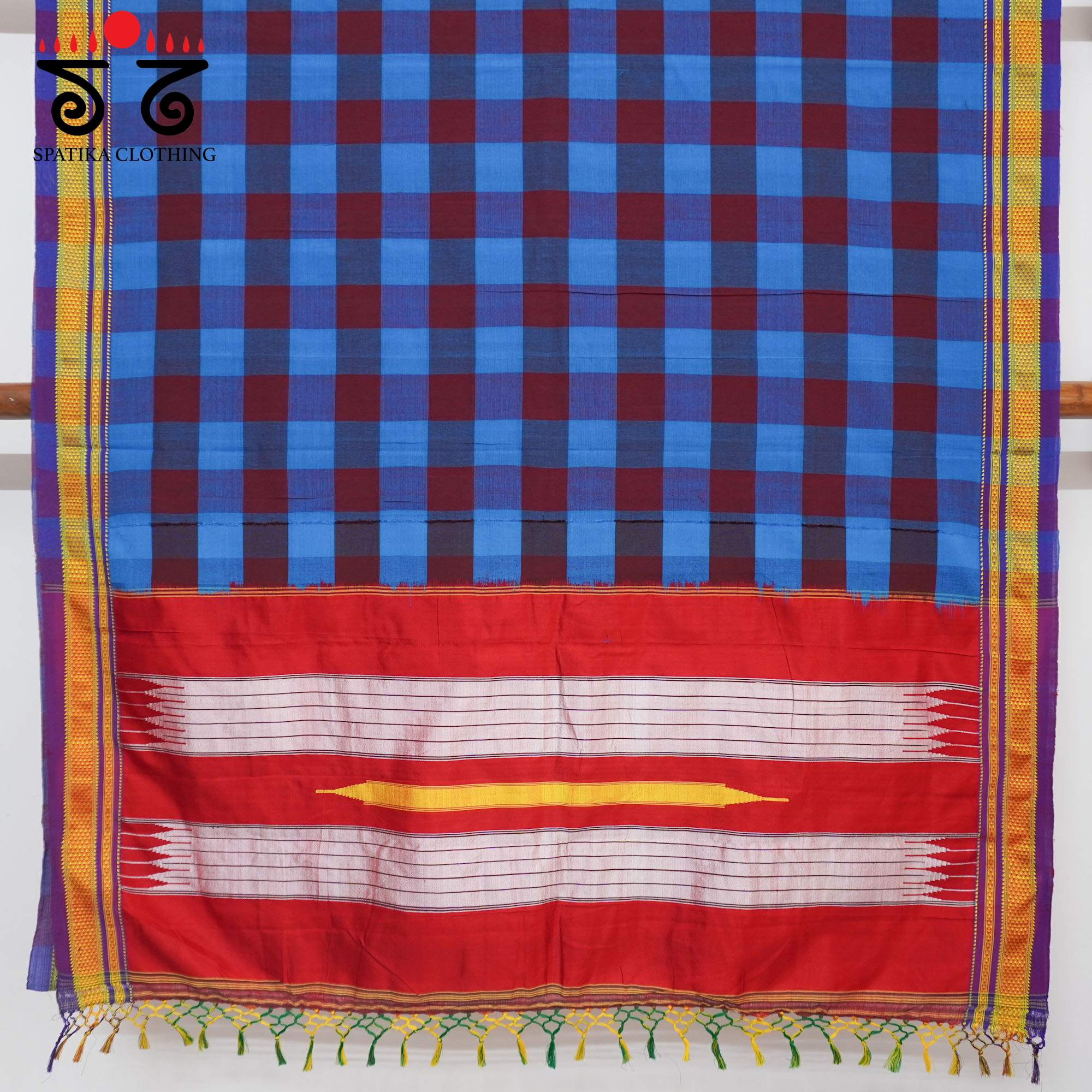 Blue Ilkal Handwoven Cotton Saree - Bandhani Blouse