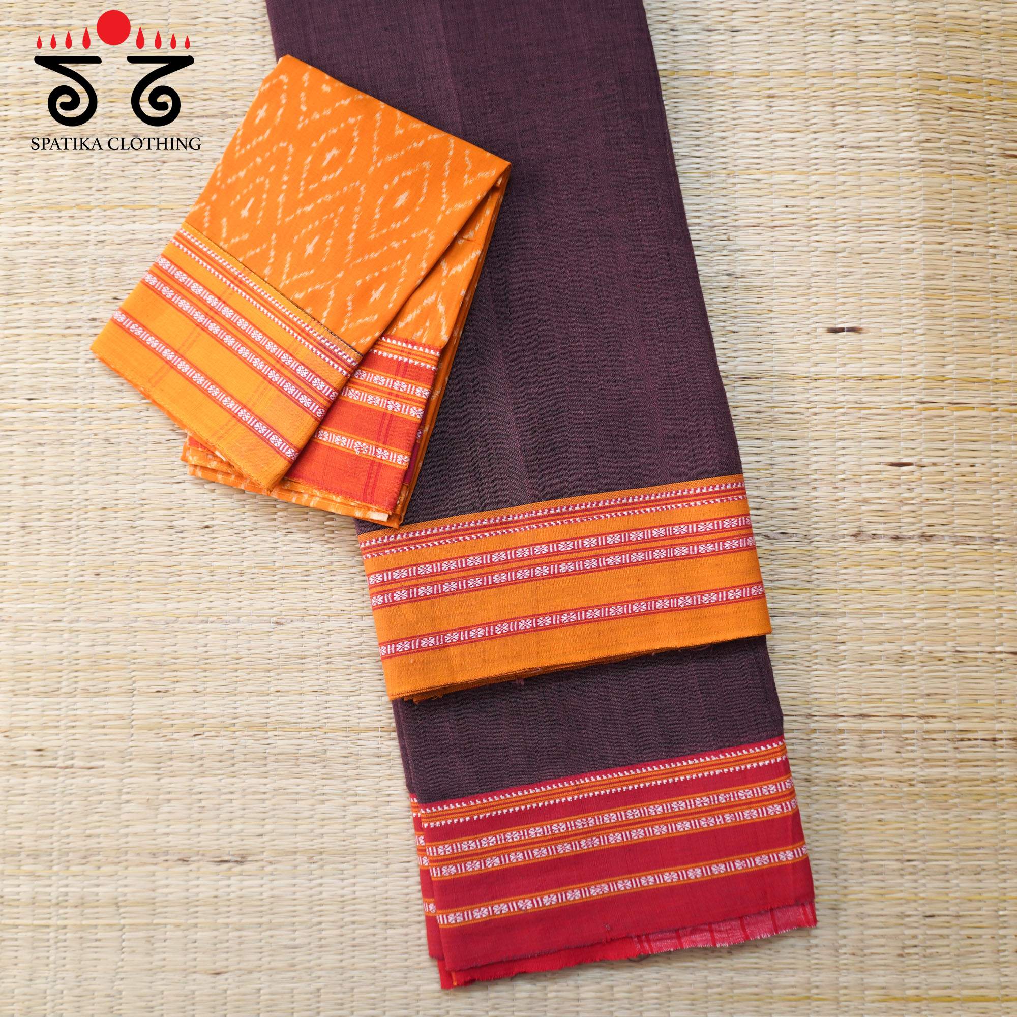 Brown Ilkal Handwoven Cotton Saree - Ikat Blouse