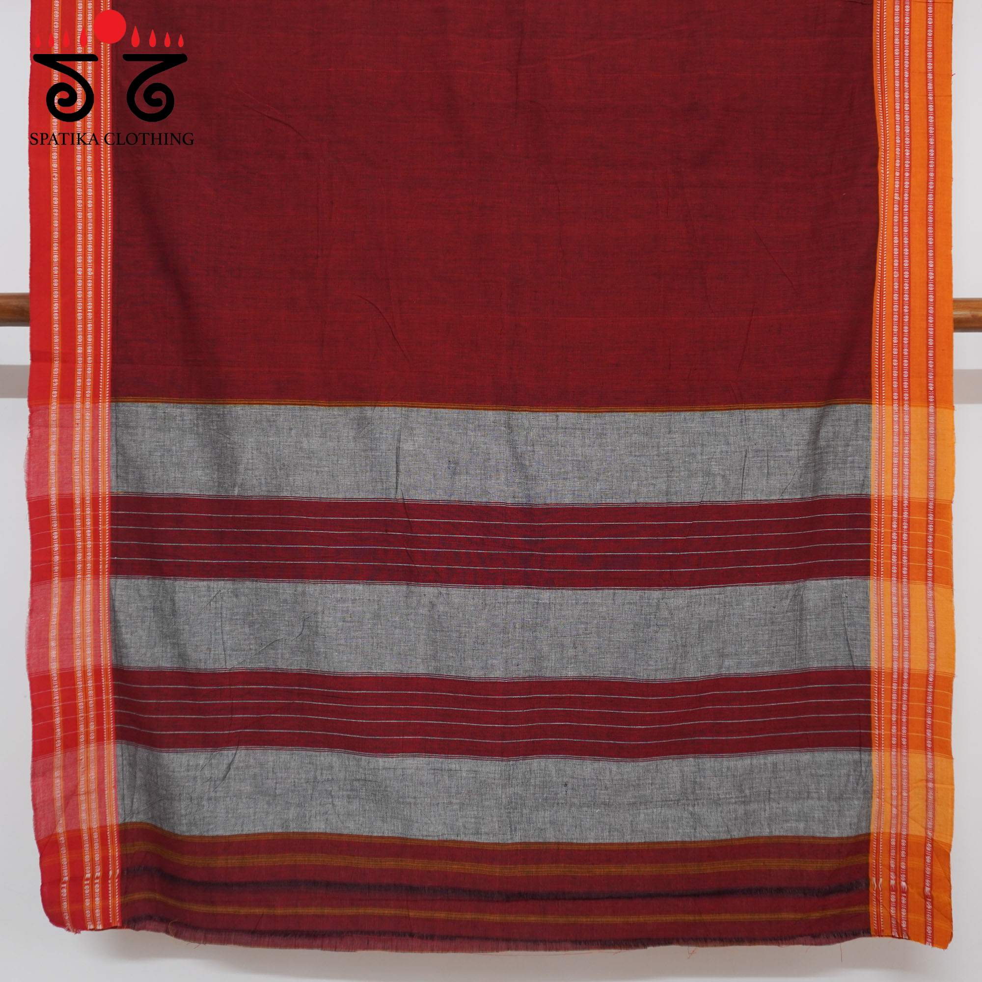 Maroon Ilkal Handwoven Cotton Saree - Telia Blouse