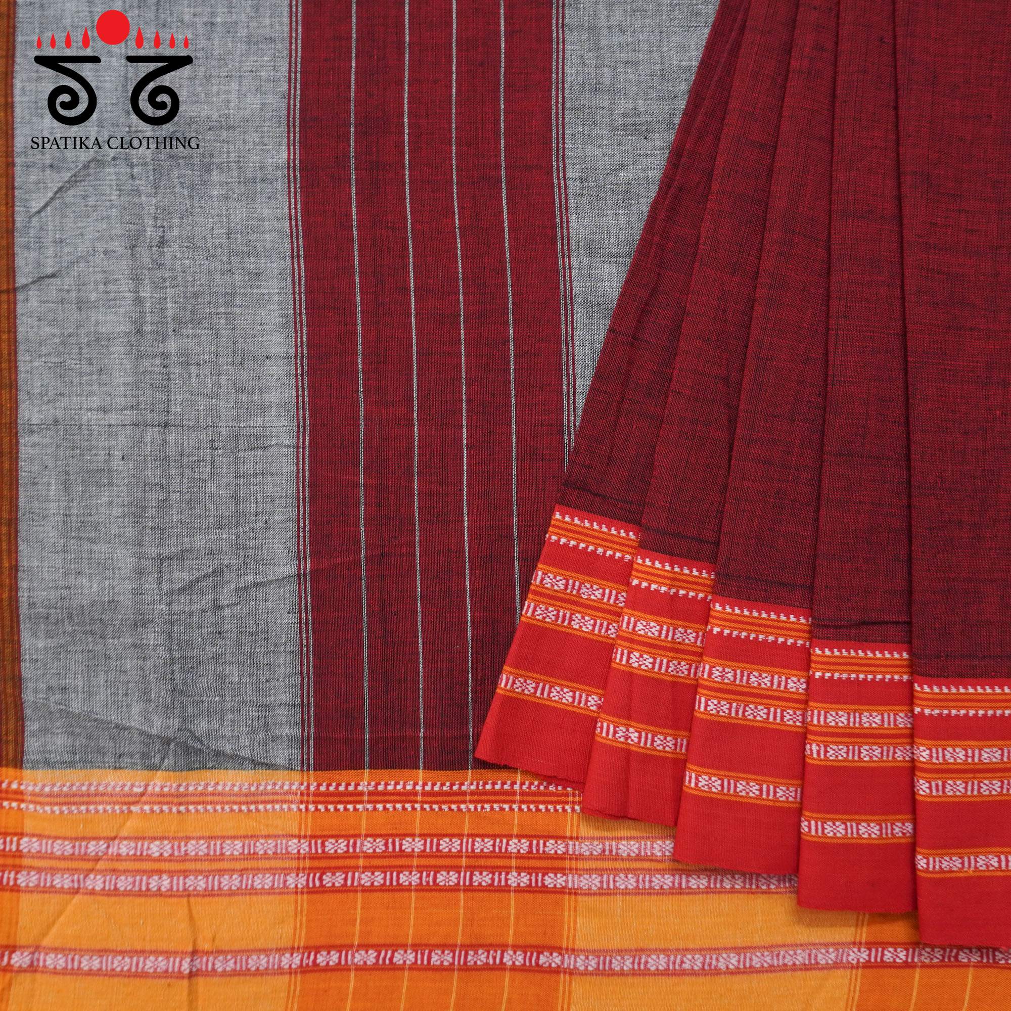 Maroon Ilkal Handwoven Cotton Saree - Telia Blouse