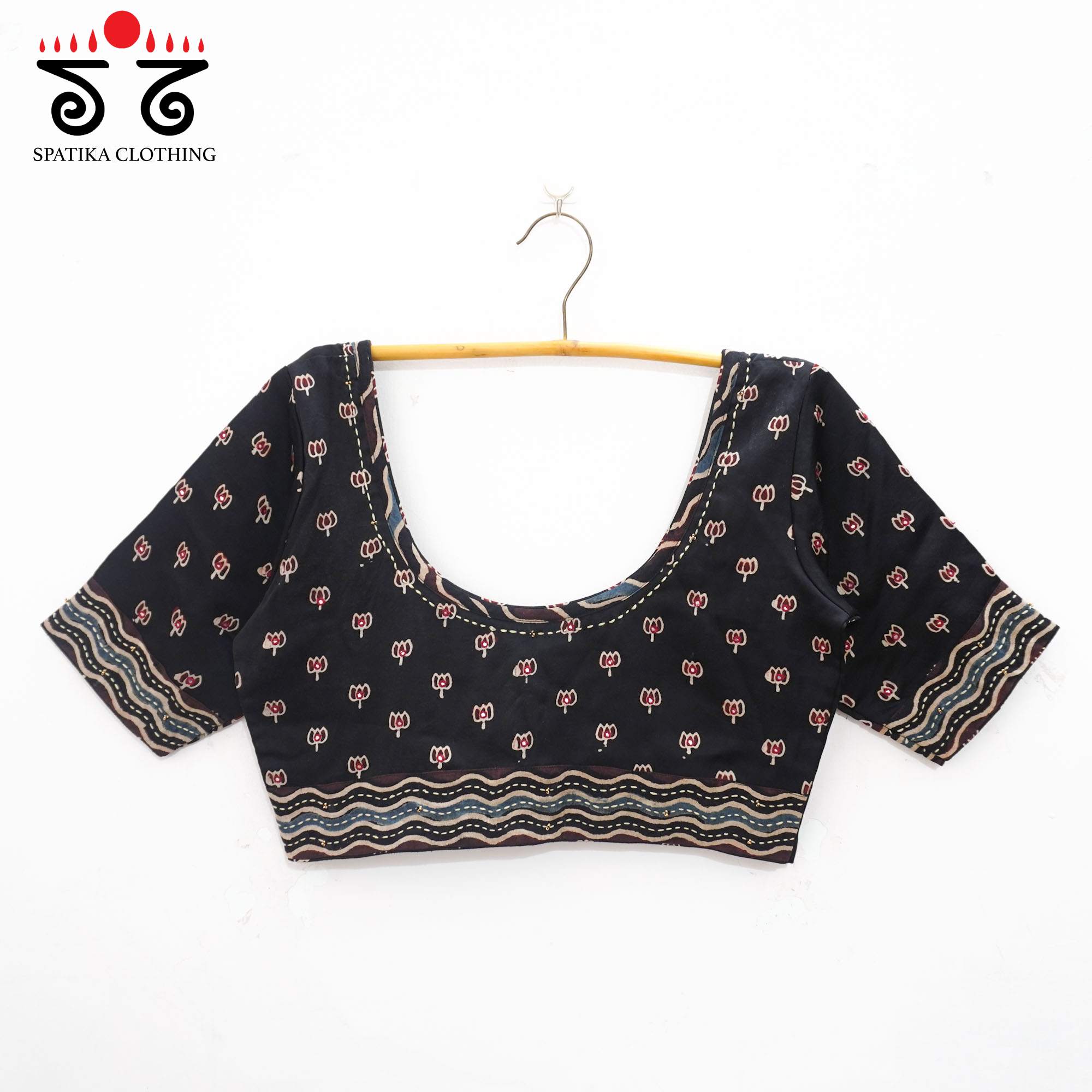 Black Lotus - Ajrak Modal Handcrafted Blouse