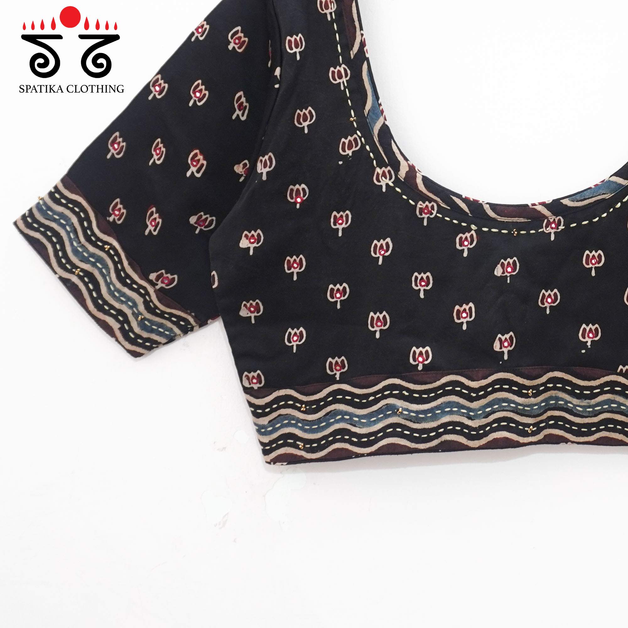 Black Lotus - Ajrak Modal Handcrafted Blouse