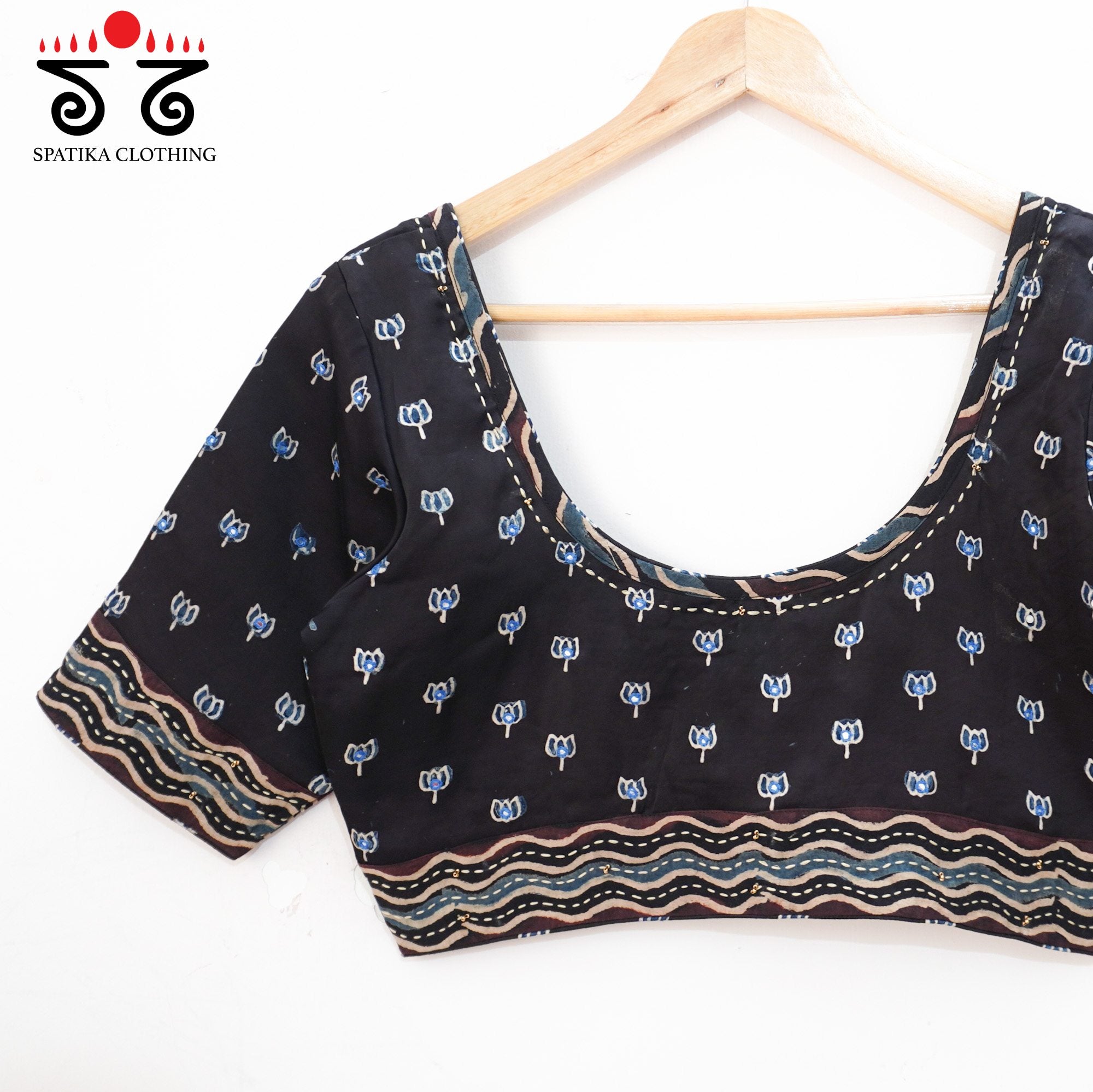 Black Lotus - Ajrak Modal Handcrafted Blouse