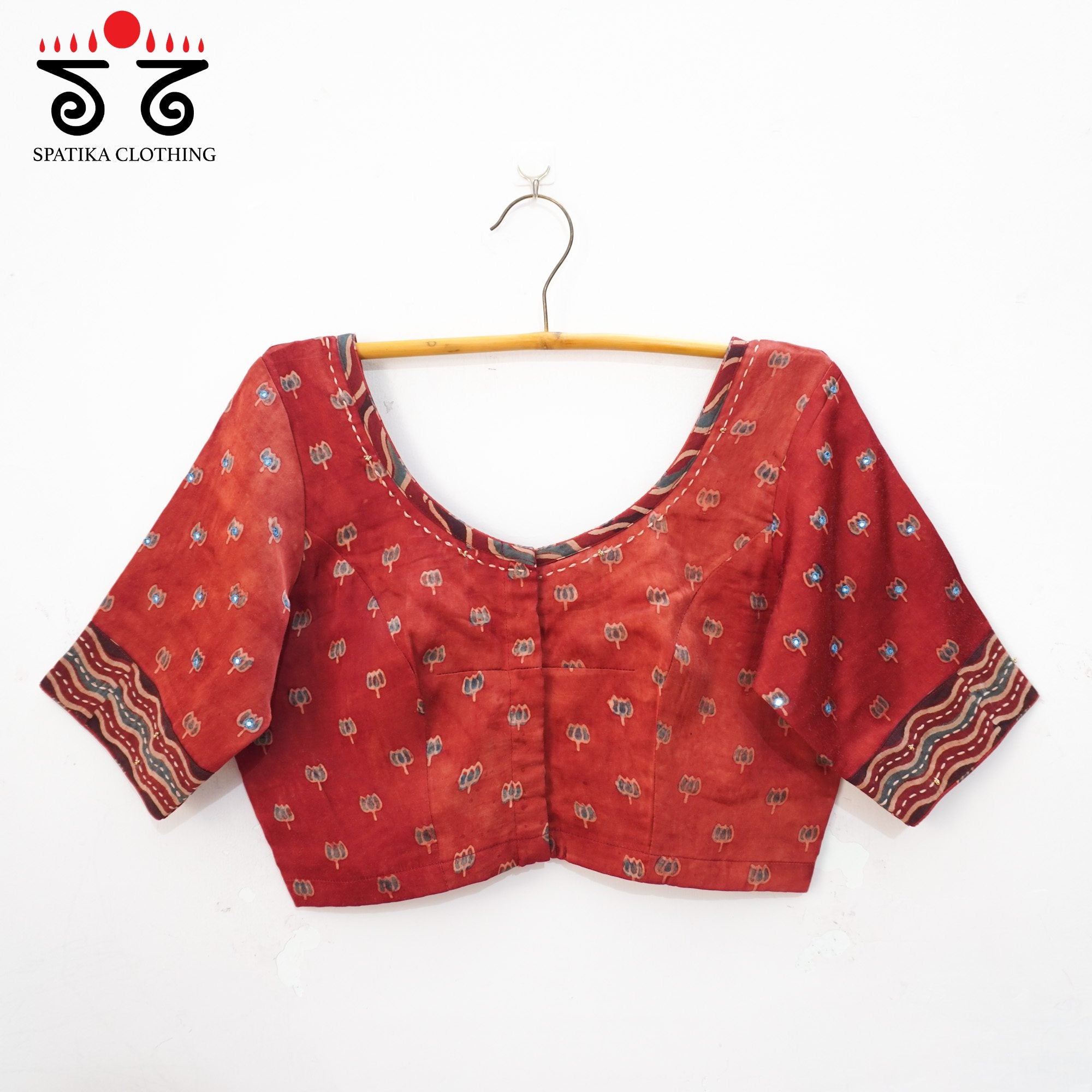 Red Lotus - Ajrak Modal Handcrafted Blouse