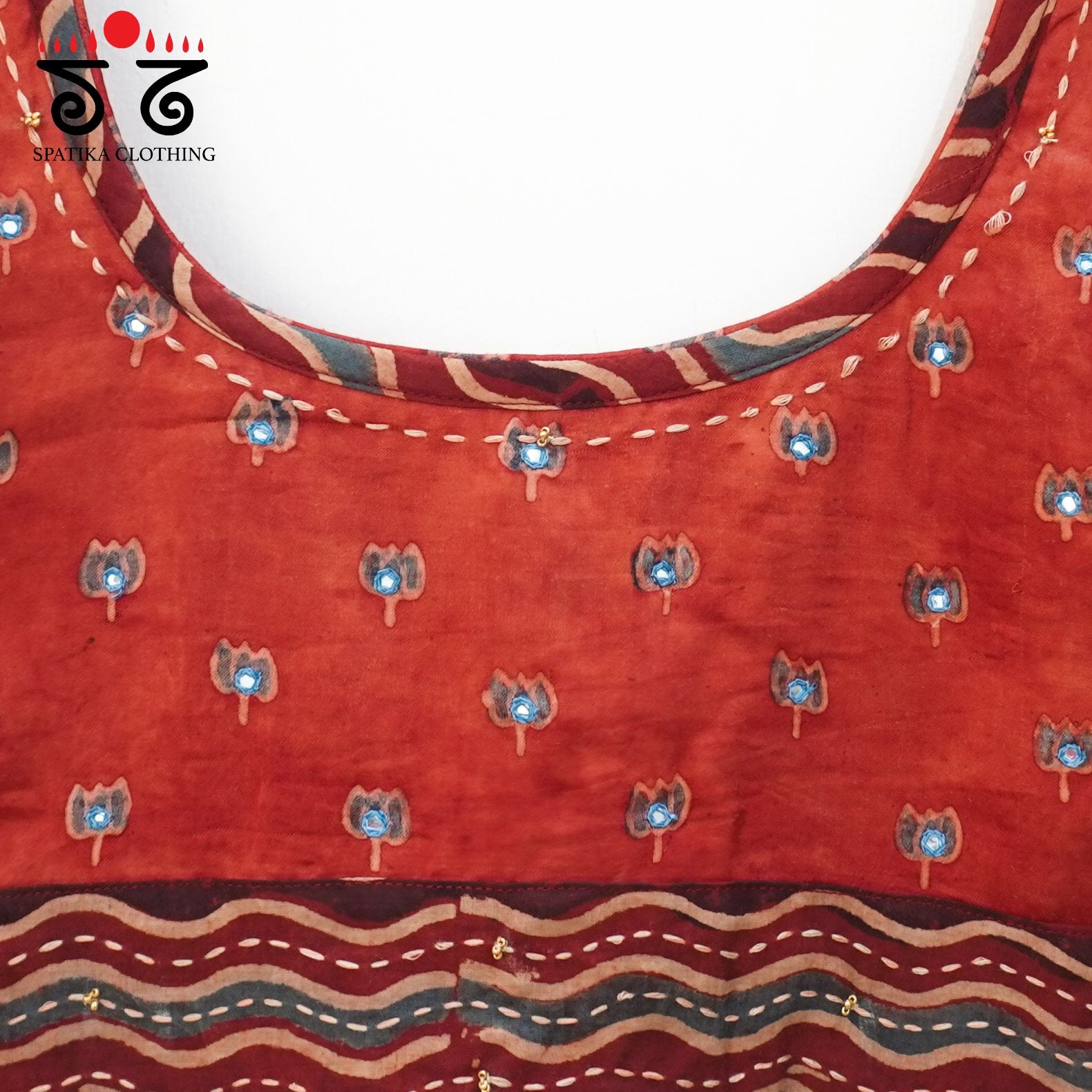 Red Lotus - Ajrak Modal Handcrafted Blouse