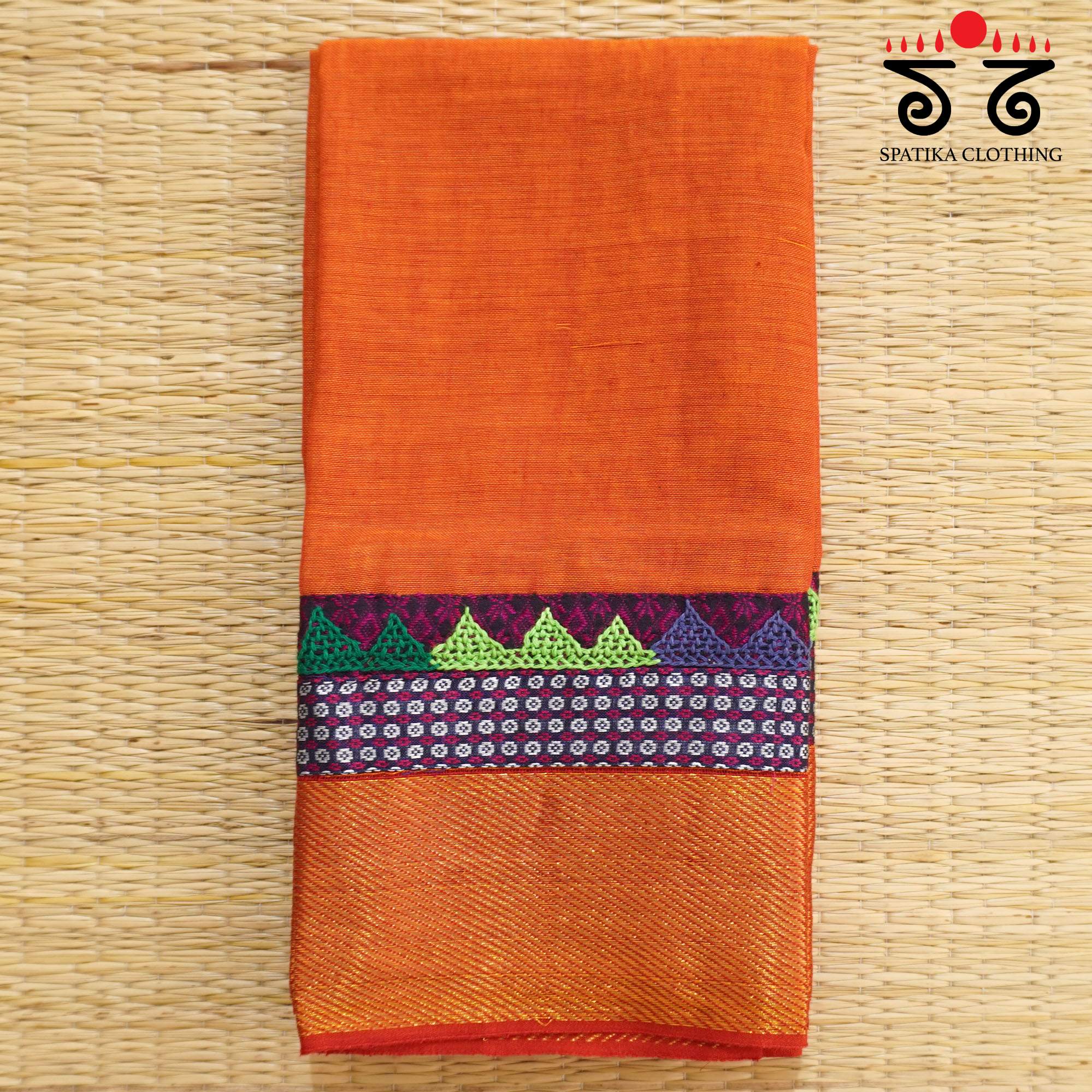 Orange Lambani Hand-embroidered Blouse Fabric
