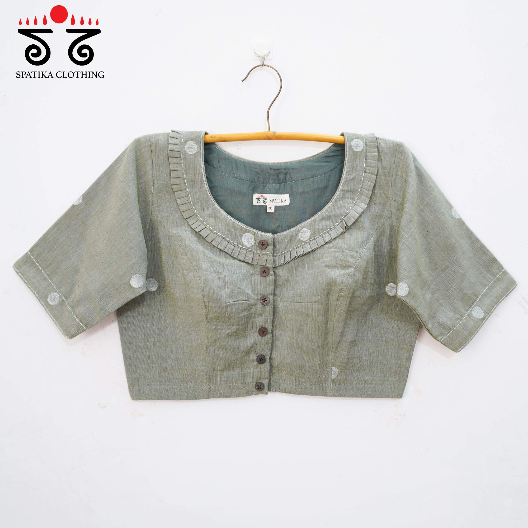 The Frilled Off Light Grey Jamdhani Blouse