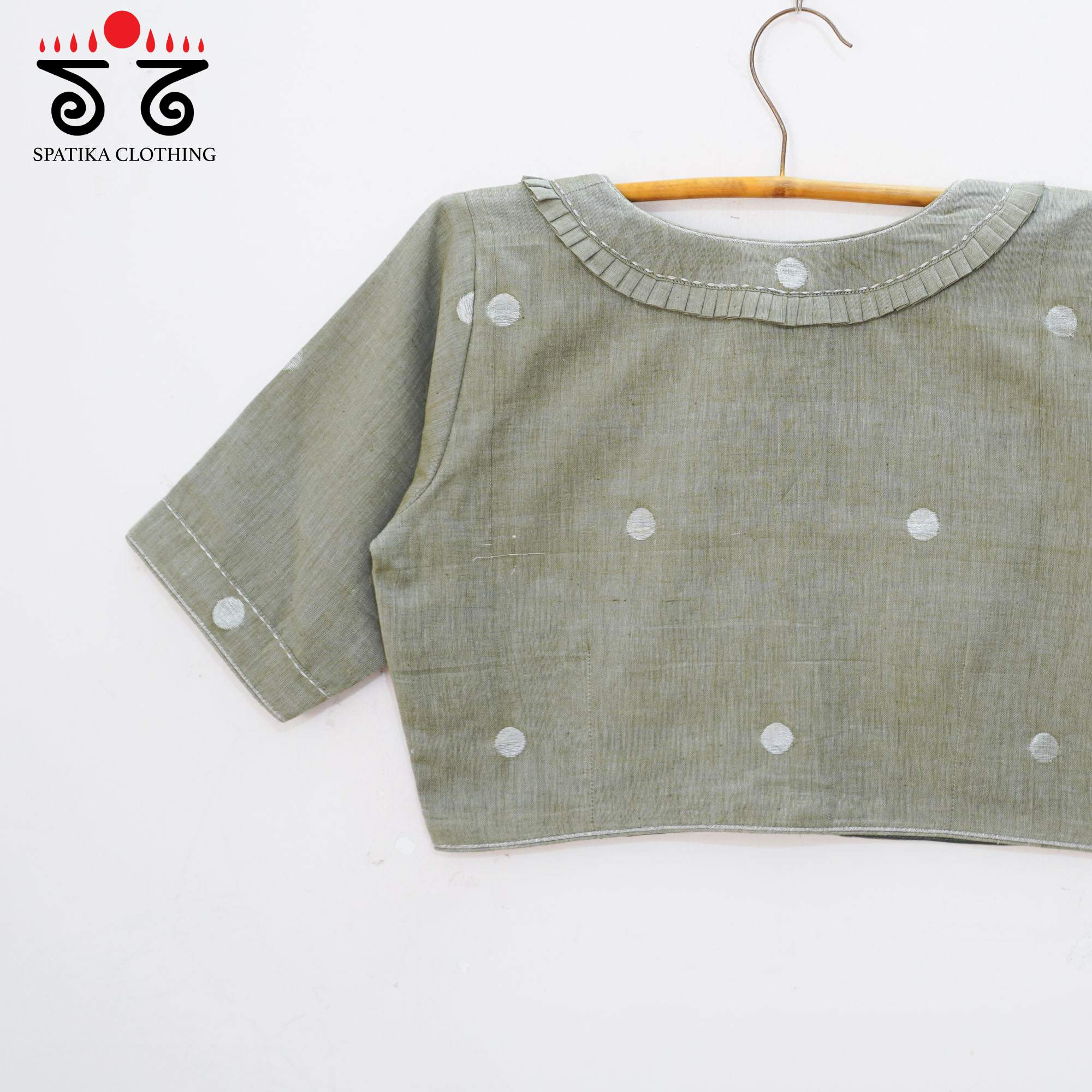 The Frilled Off Light Grey Jamdhani Blouse
