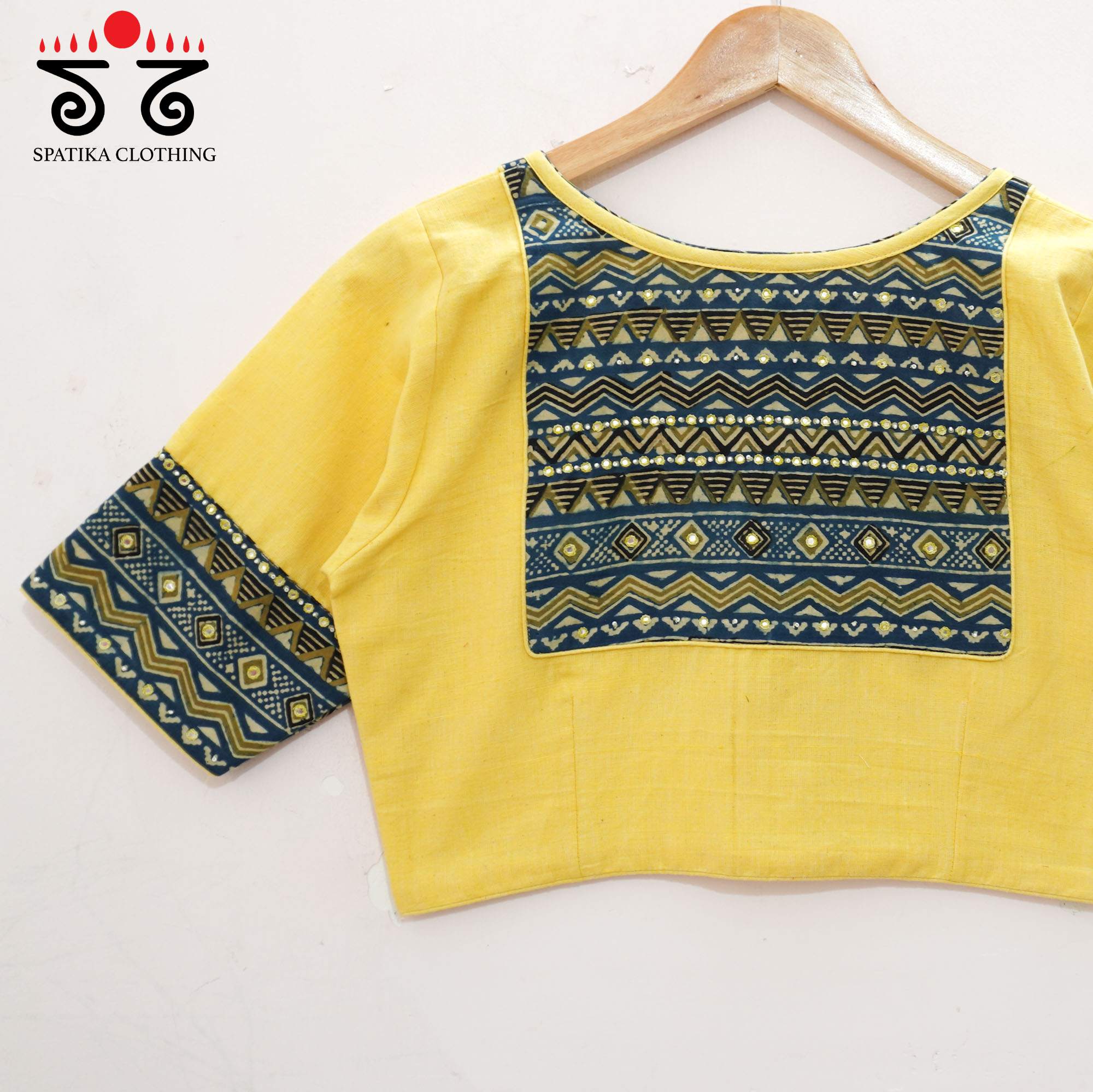 Yellow Ajrak Patch Work Blouse New!