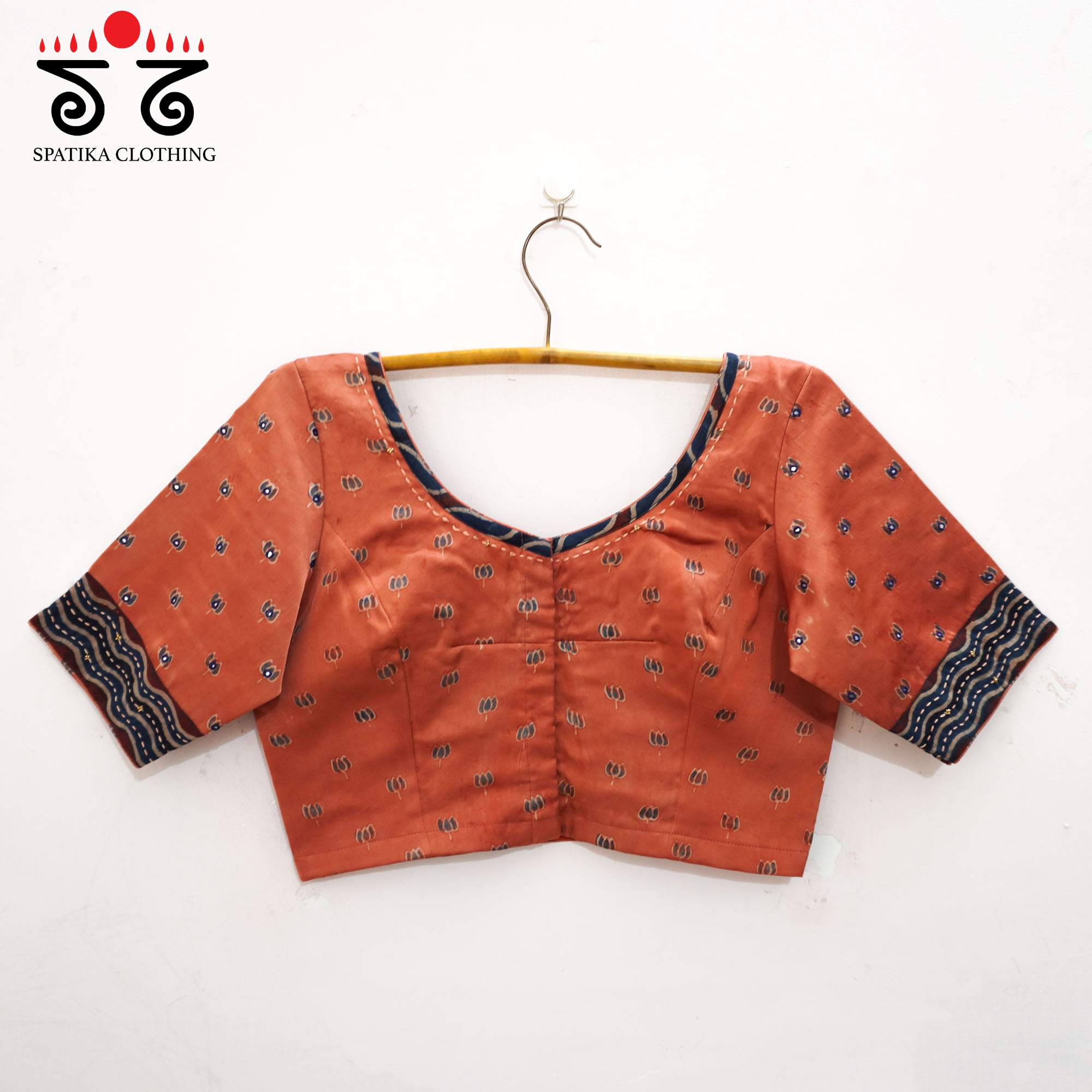 Peach Lotus - Ajrak Modal Handcrafted Blouse