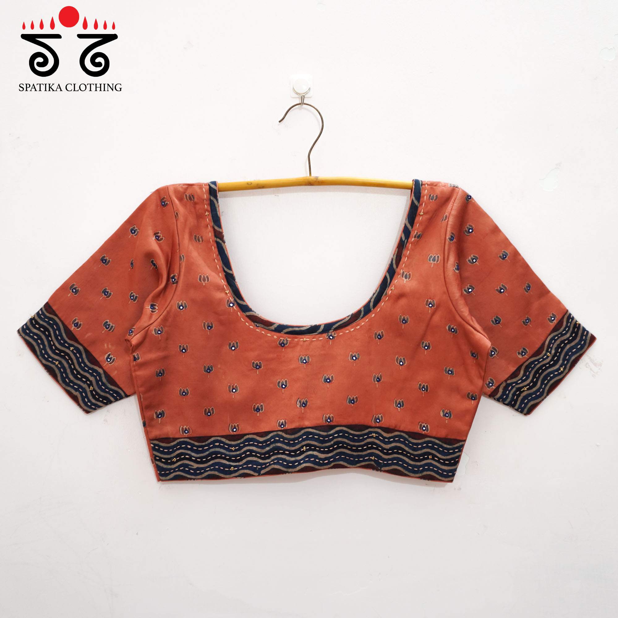 Peach Lotus - Ajrak Modal Handcrafted Blouse