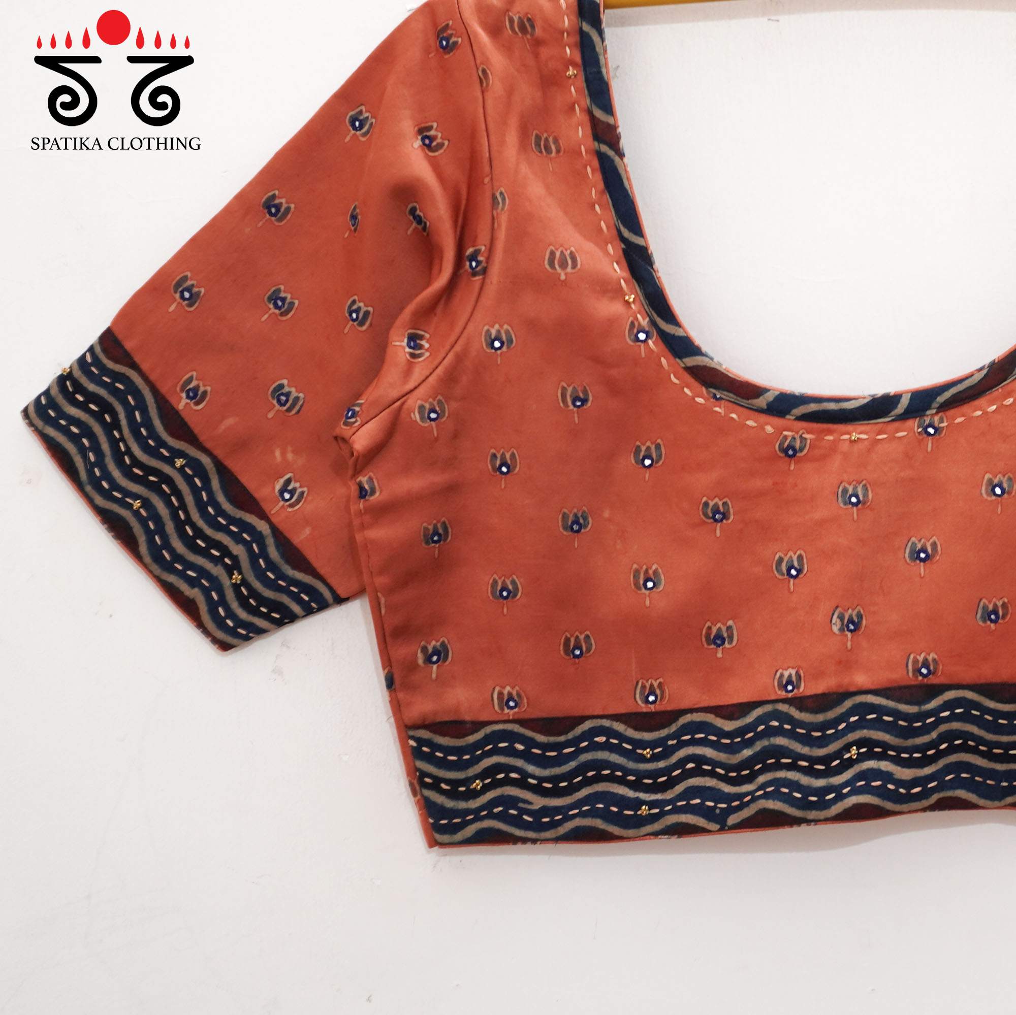 Peach Lotus - Ajrak Modal Handcrafted Blouse