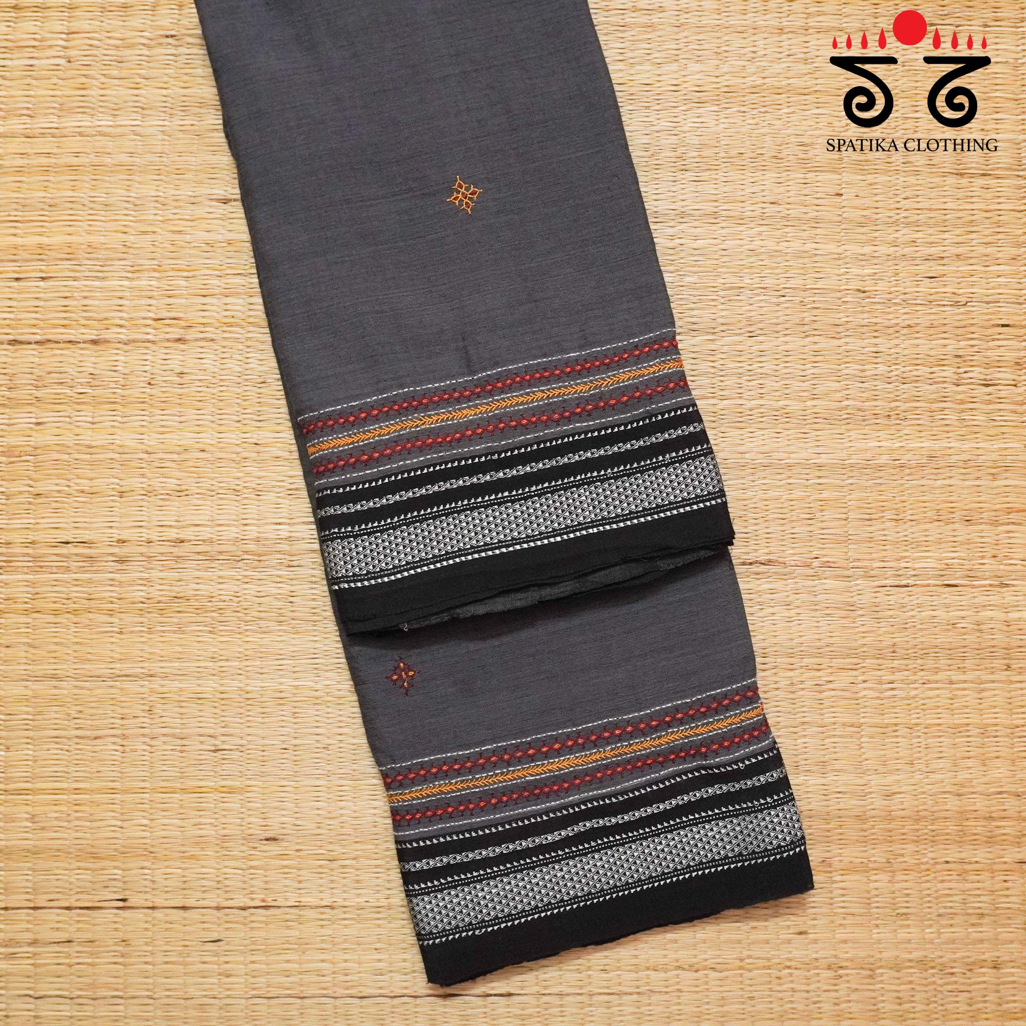 Grey Ilkal Hand Embroidered Cotton Saree