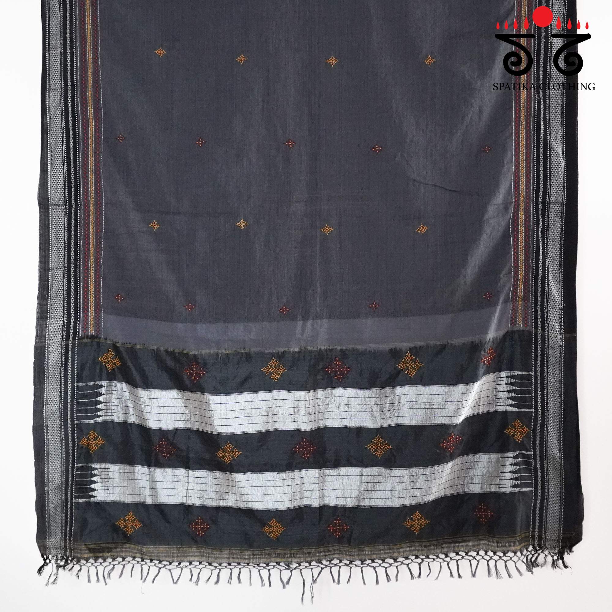 Grey Ilkal Hand Embroidered Cotton Saree