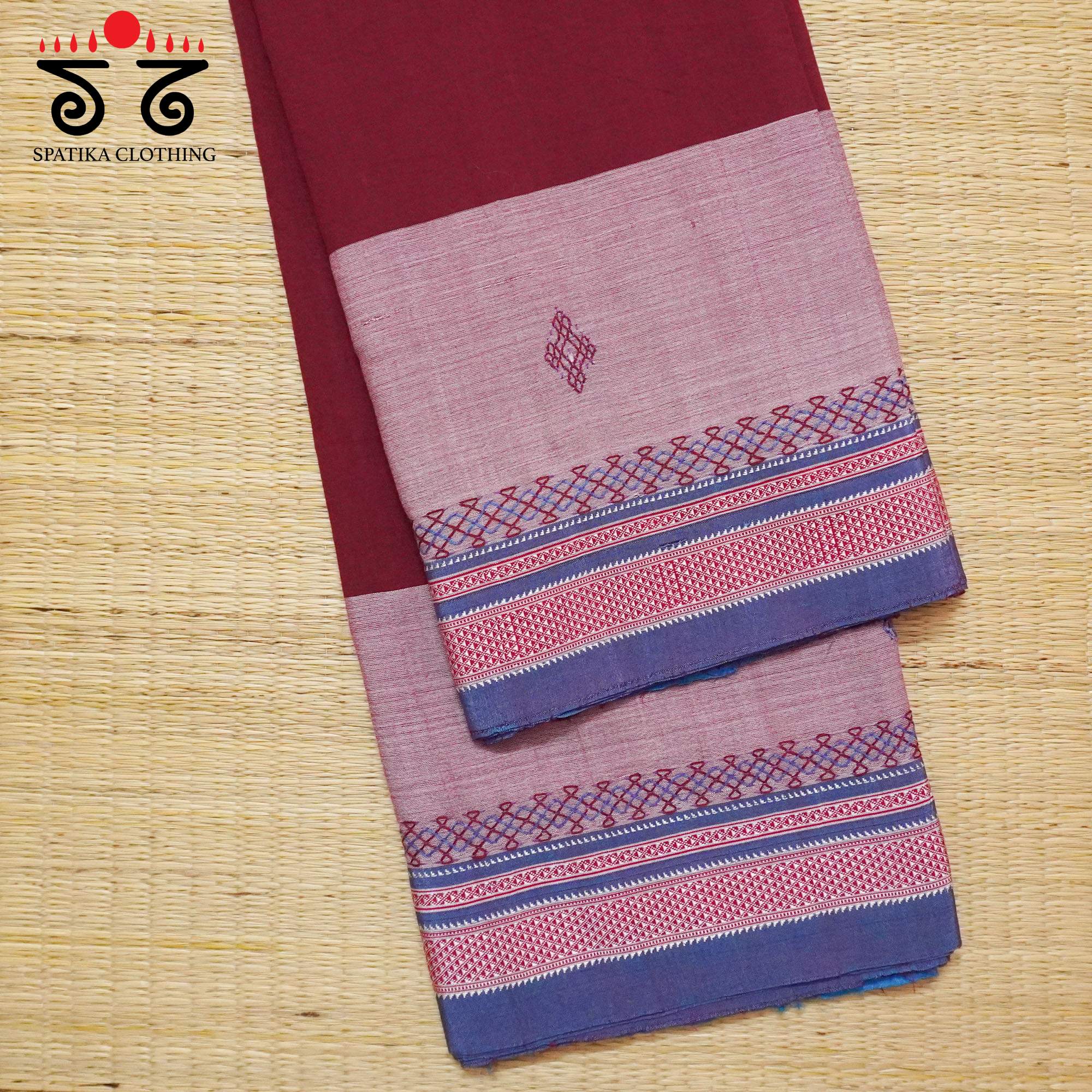 Maroon Ilkal Hand Embroidered Cotton Saree