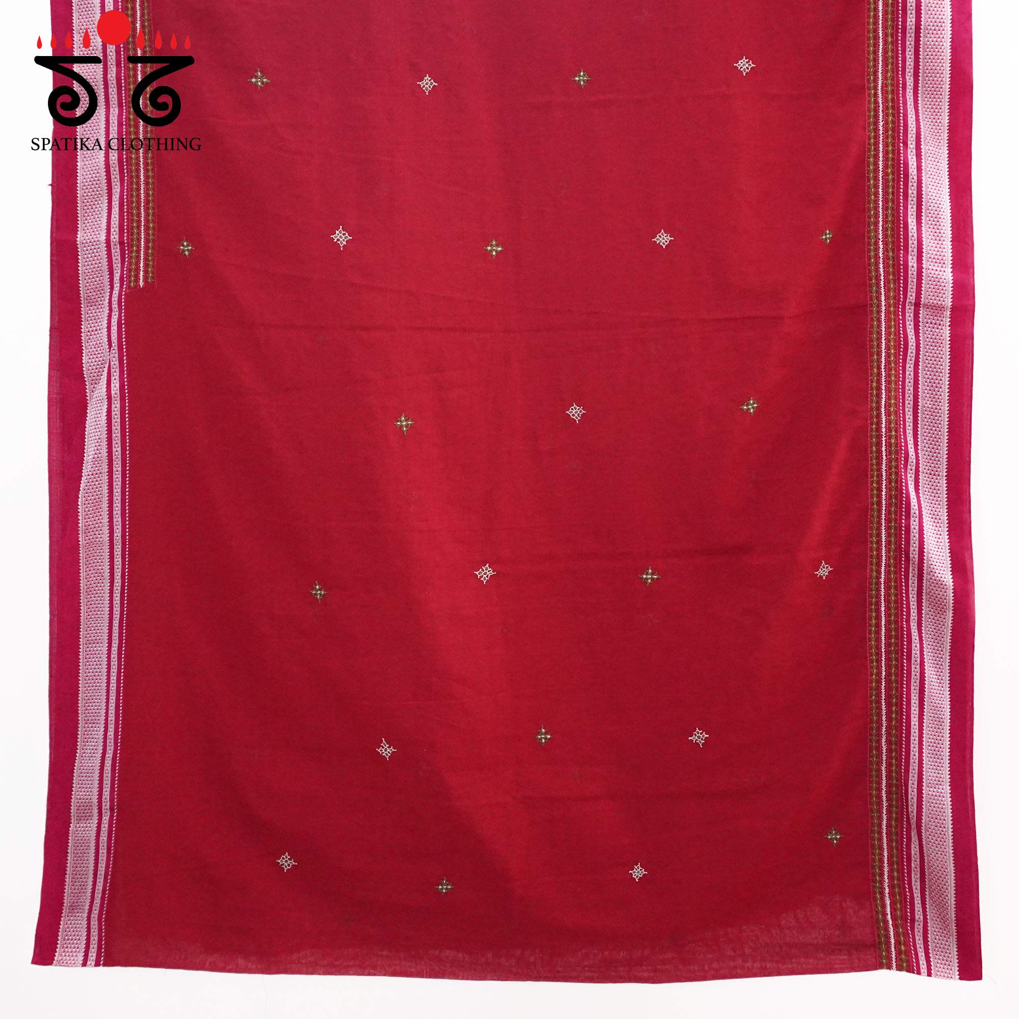 Red Ilkal Hand Embroidered Cotton Saree