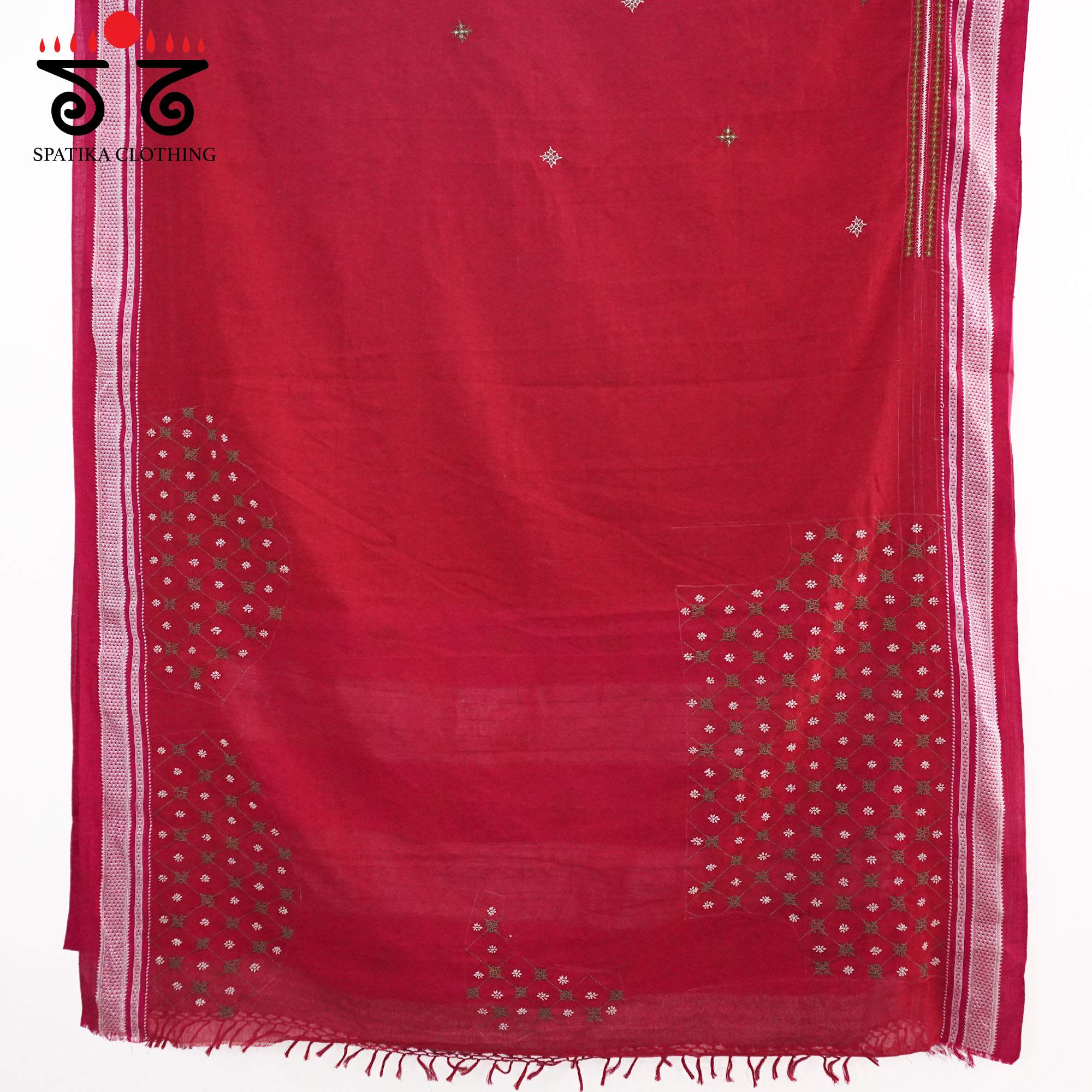 Red Ilkal Hand Embroidered Cotton Saree