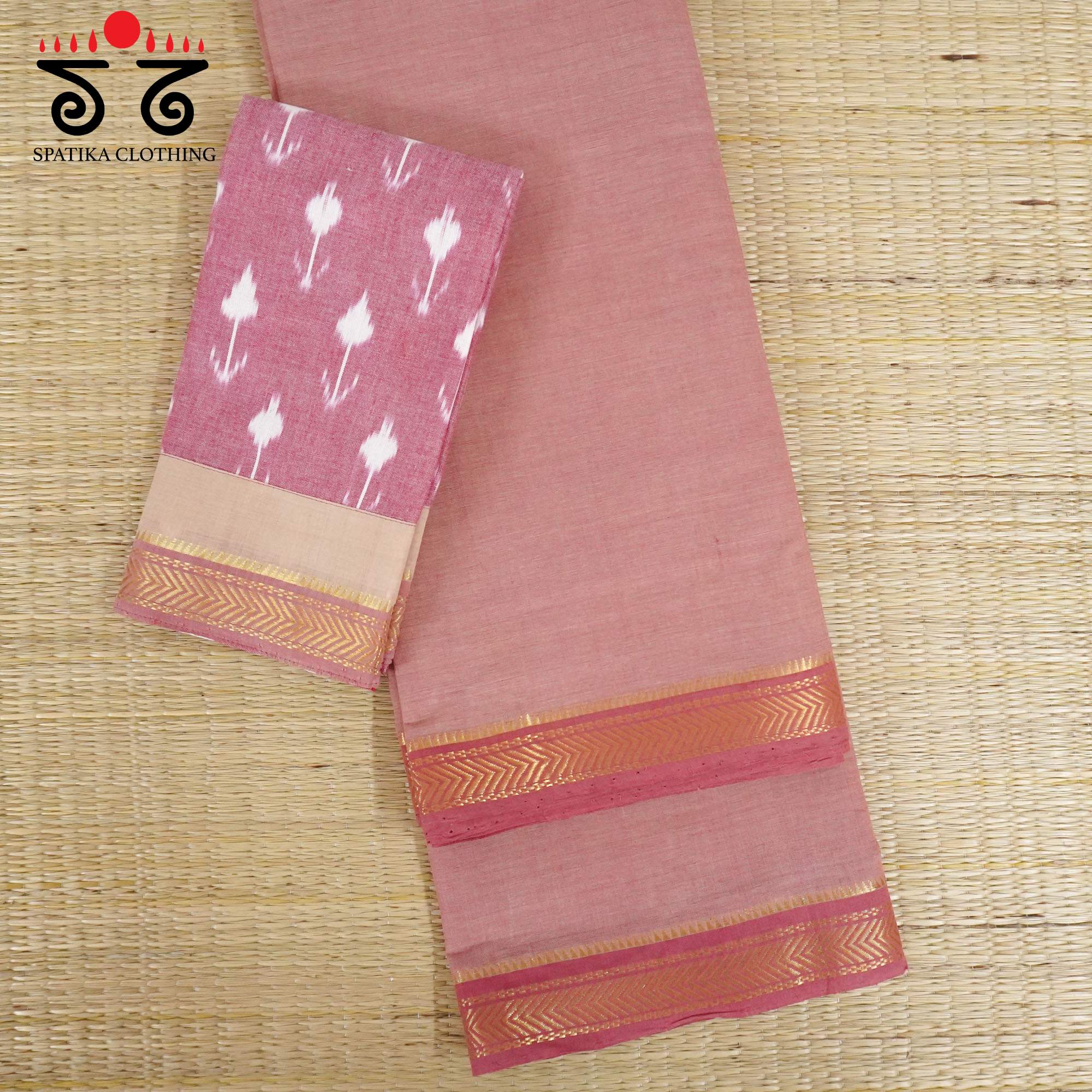 Peach Andhra Handwoven Cotton Saree With Special Blouse