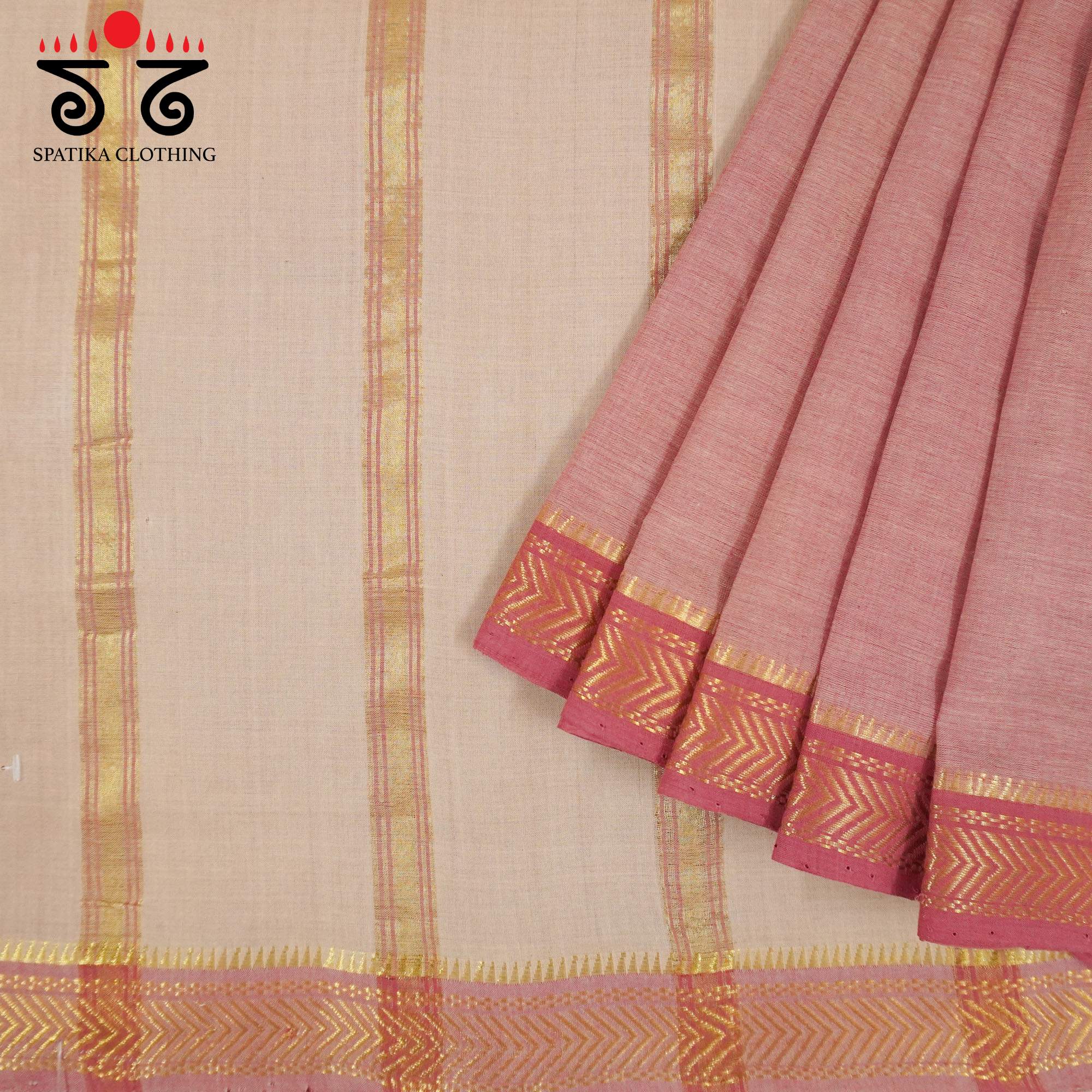 Peach Andhra Handwoven Cotton Saree With Special Blouse