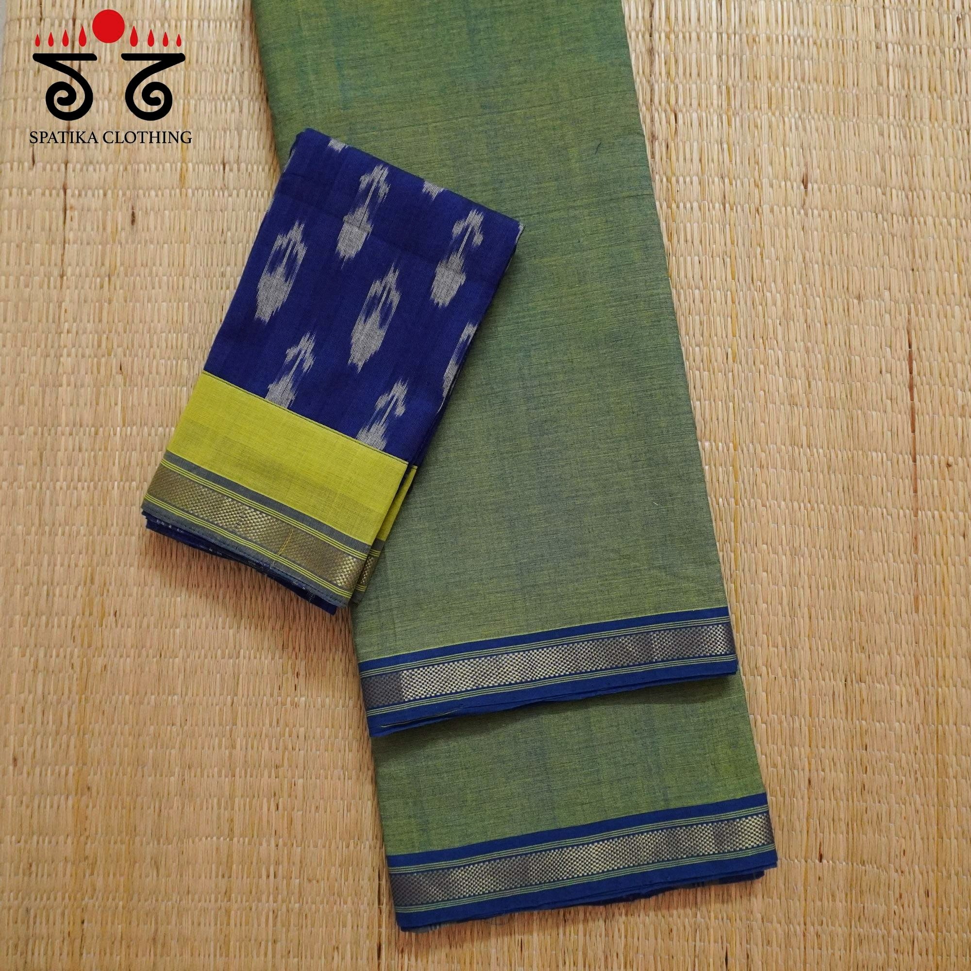 Green Andhra Handwoven Cotton Saree With Special Blouse