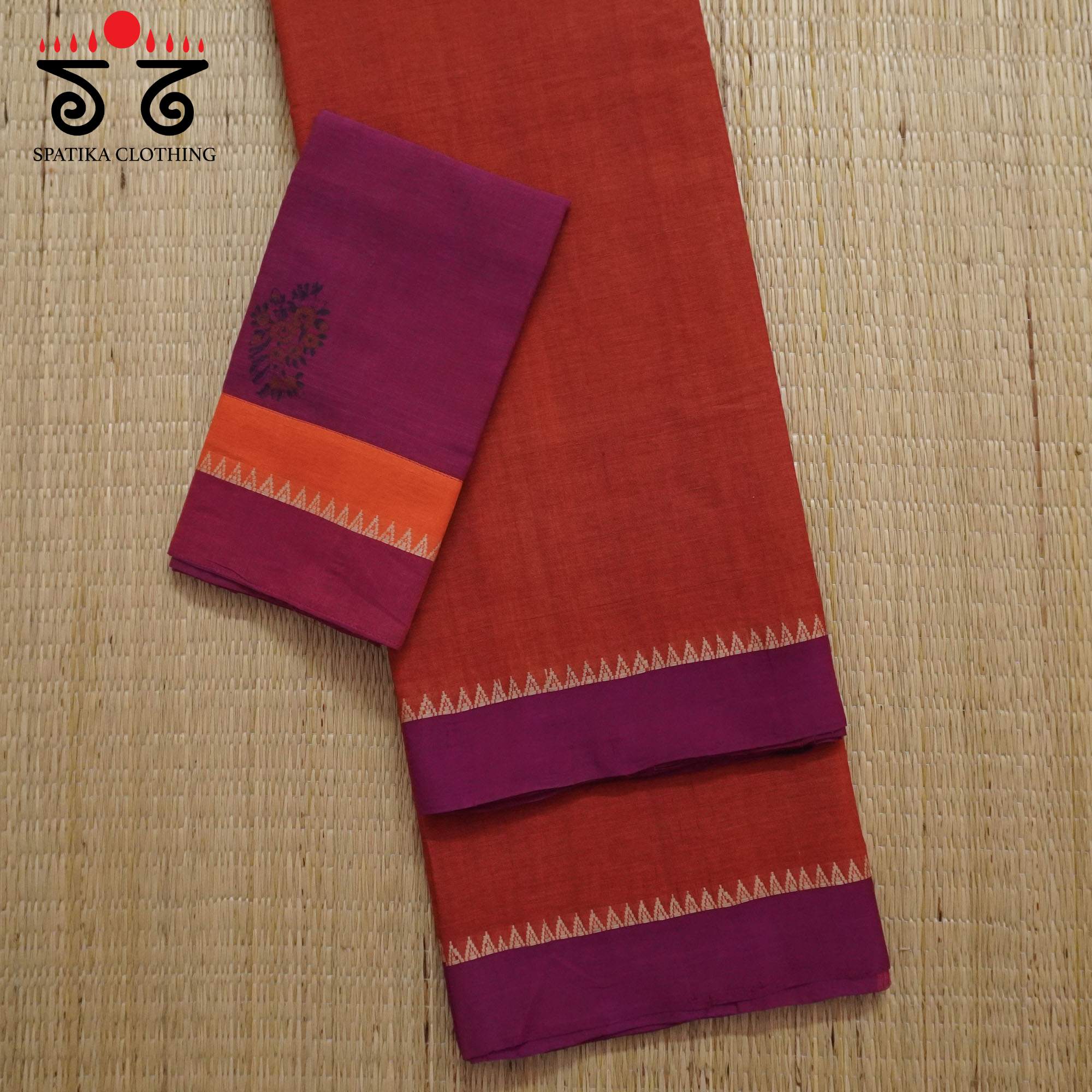 Rust Andhra Handwoven Cotton Saree With Special Blouse