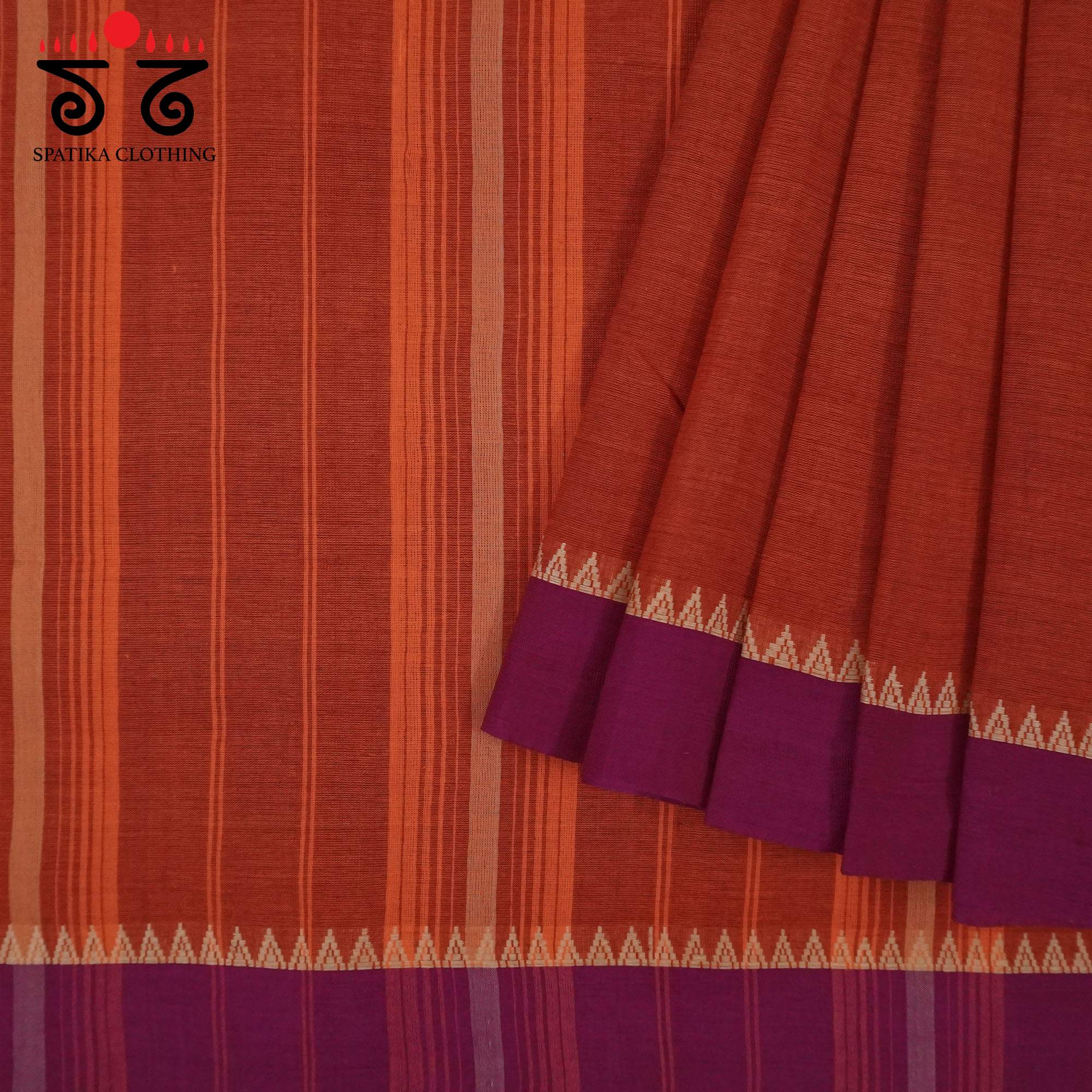 Rust Andhra Handwoven Cotton Saree With Special Blouse