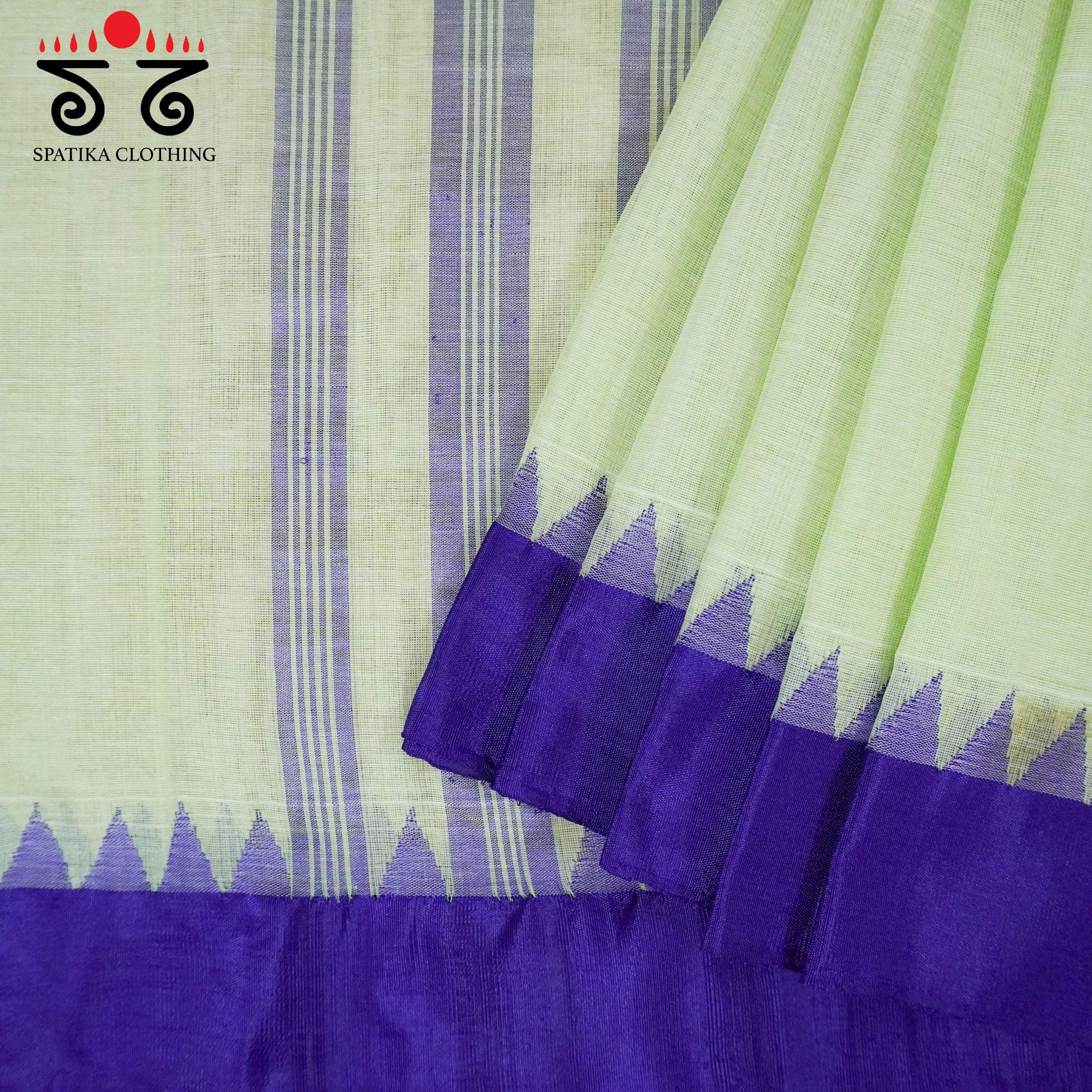 Light Green Ponduru Handspun Saree - With Silk border