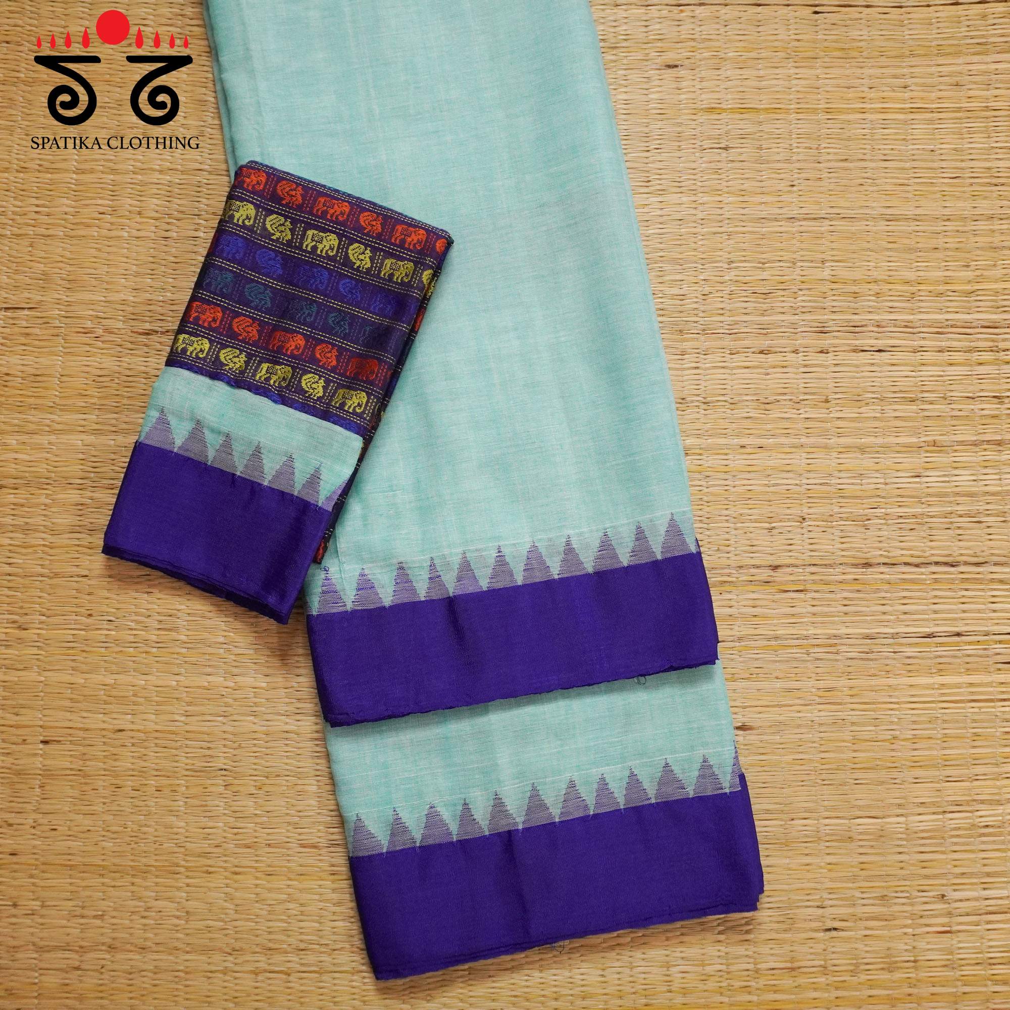 Blue Ponduru Handspun Cotton Saree With Special Blouse