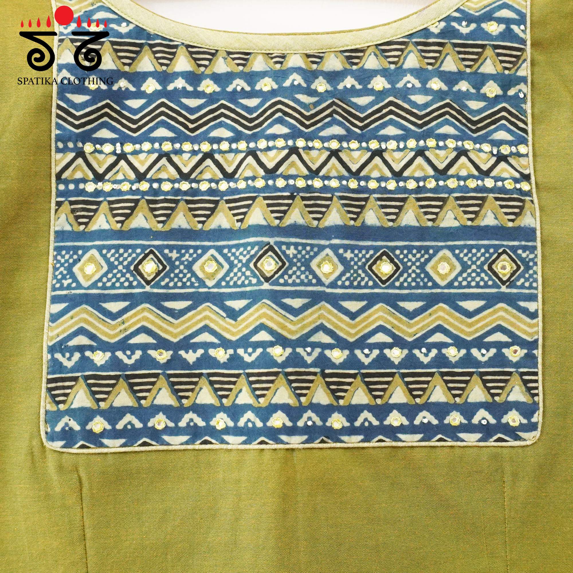 Green Ajrak Patch Work Blouse New!