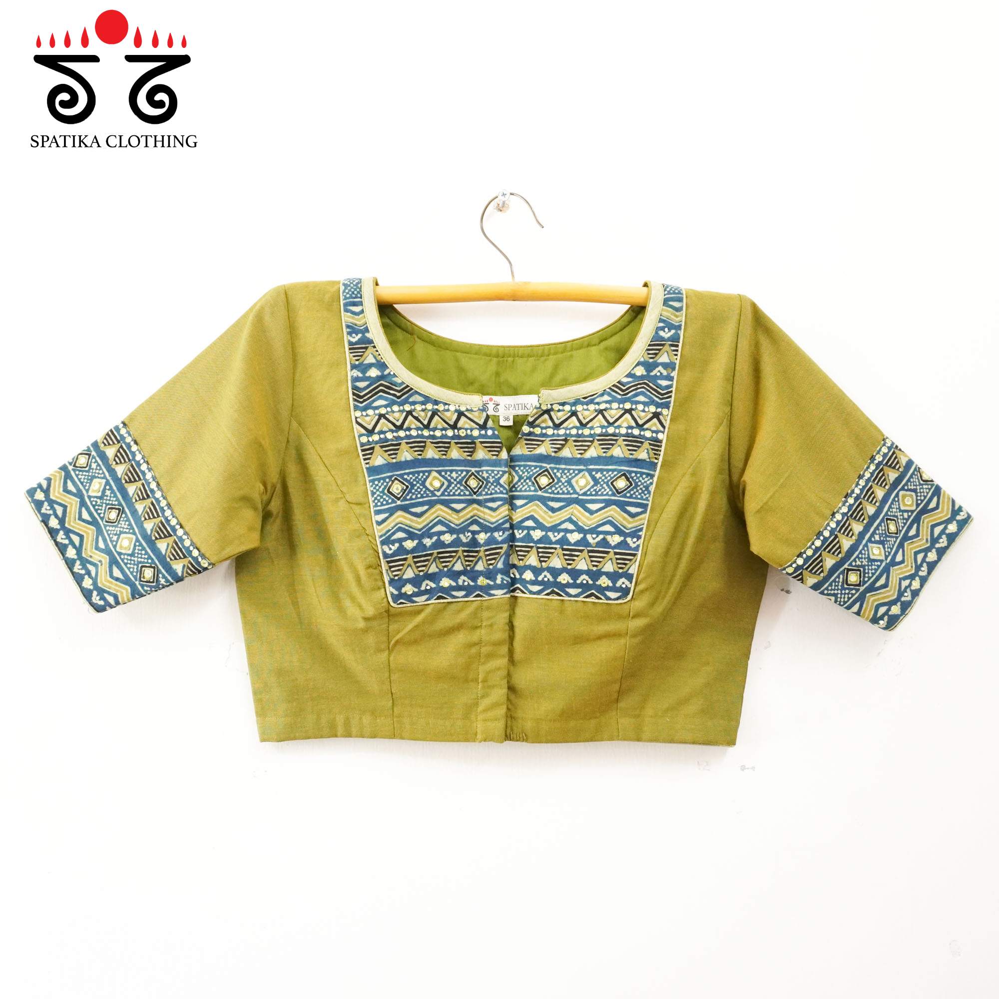 Green Ajrak Patch Work Blouse New!