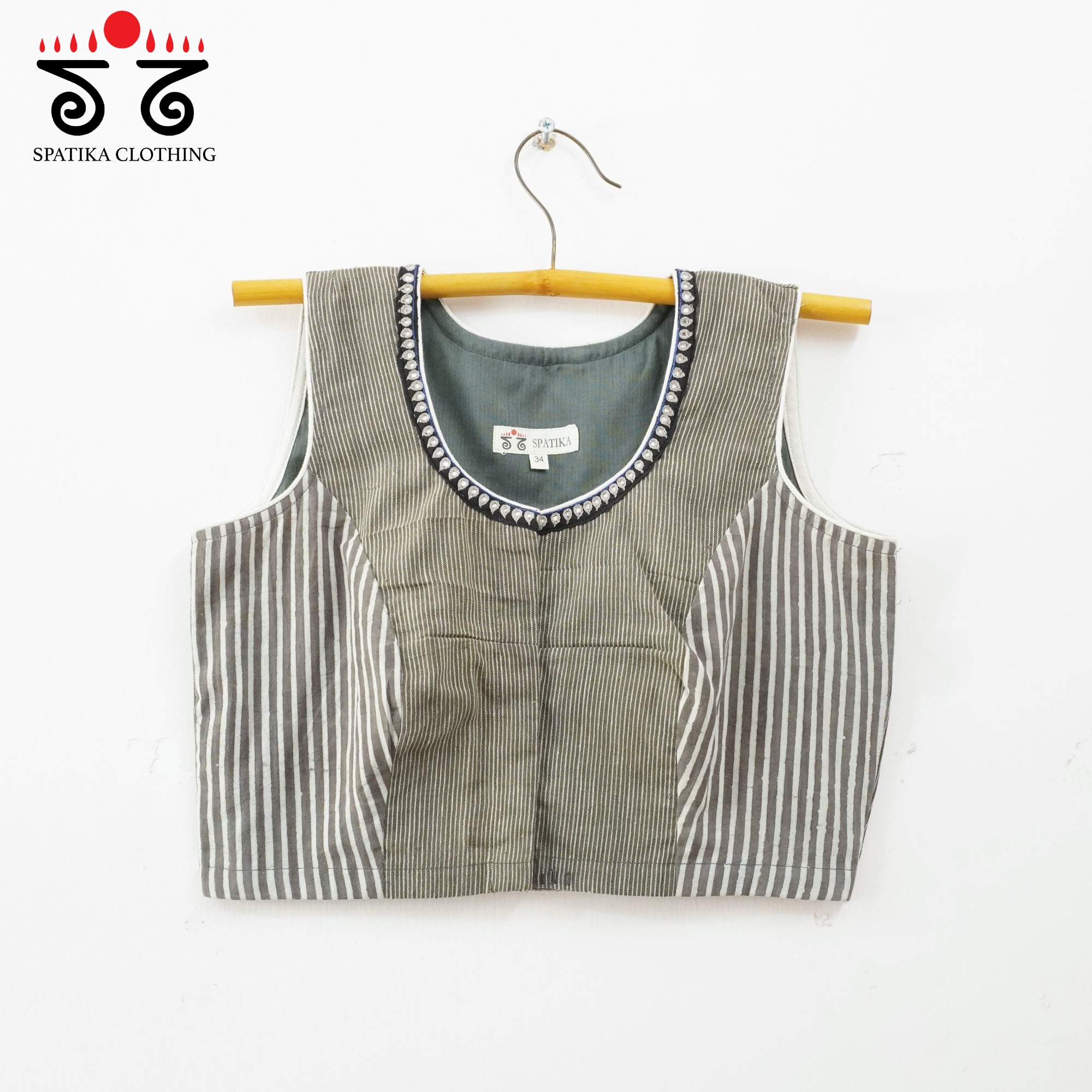 Grey Hand embroidered Blouse - Sleeveless!
