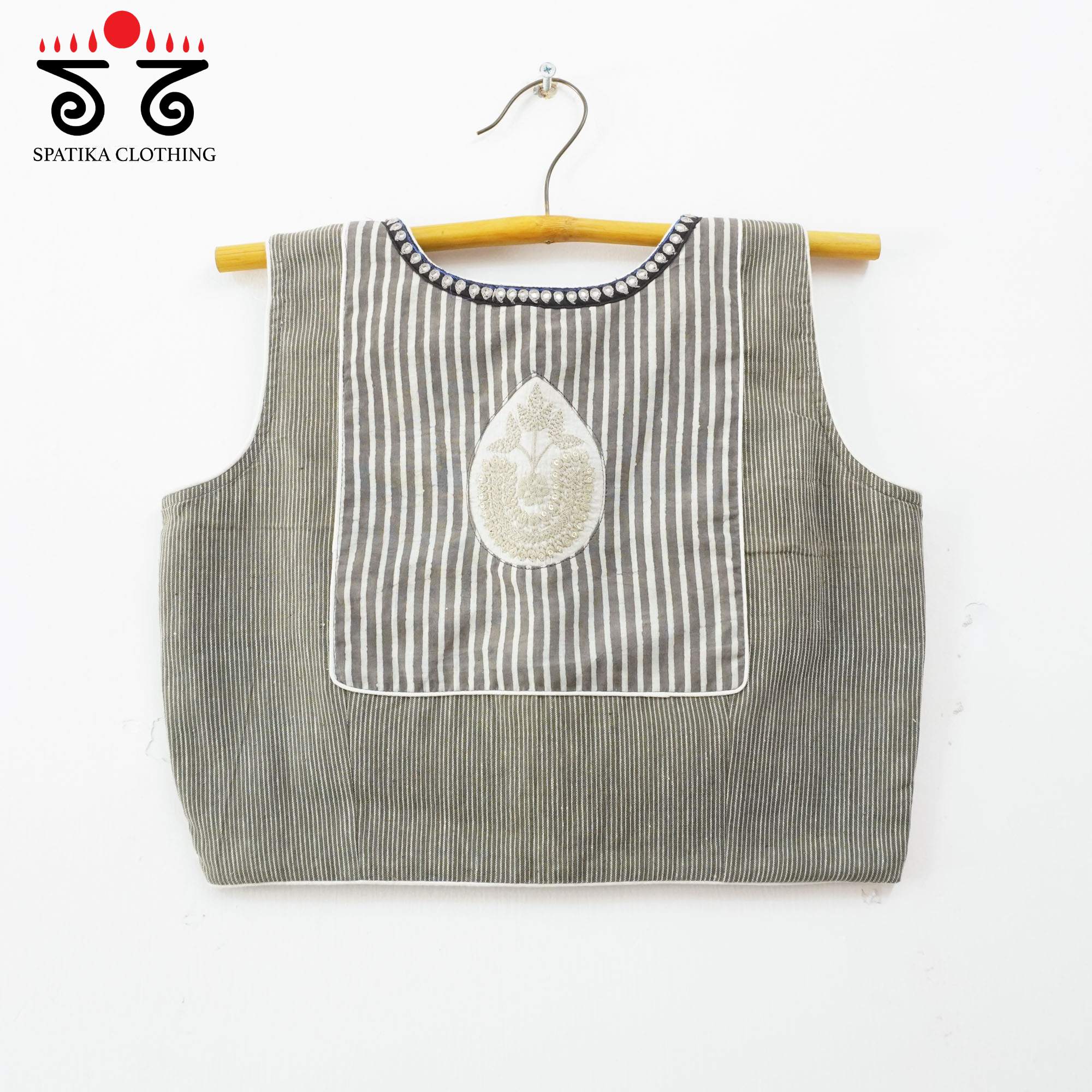 Grey Hand embroidered Blouse - Sleeveless!