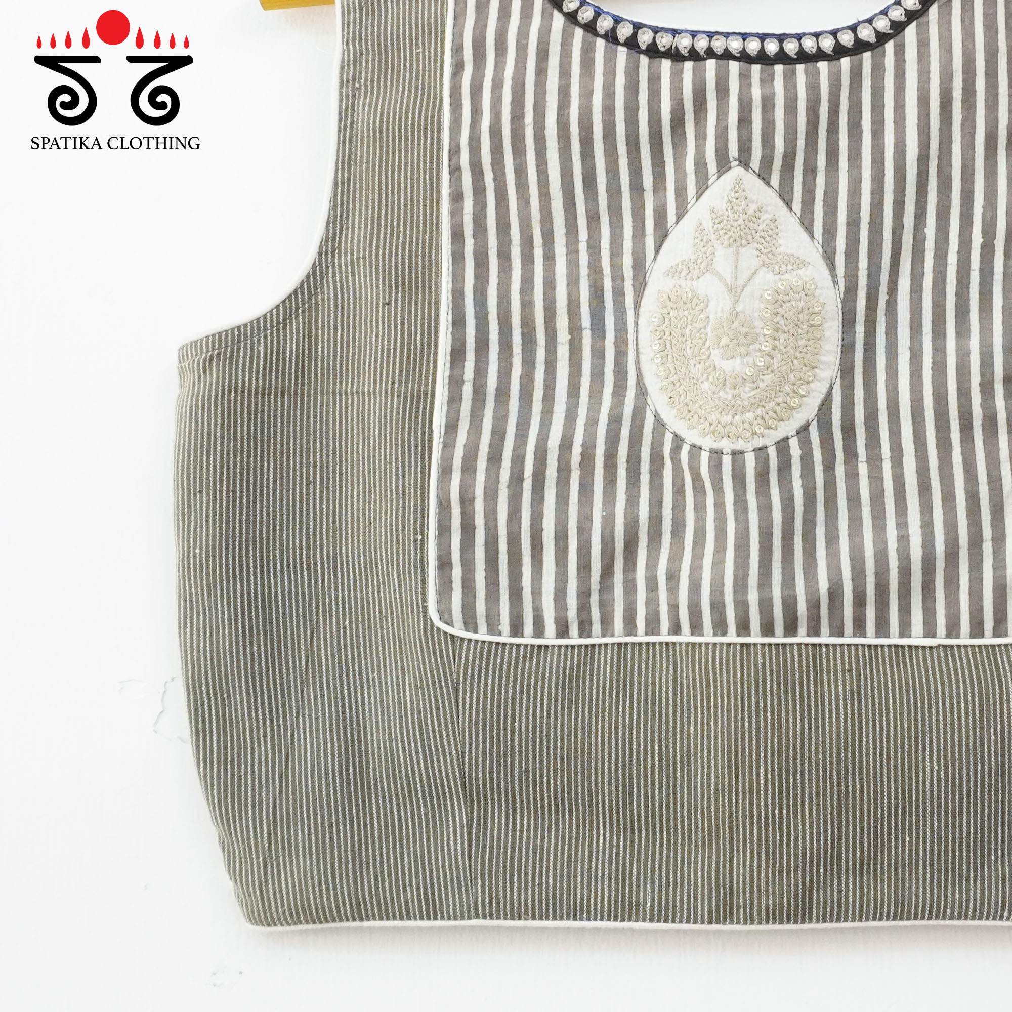 Grey Hand embroidered Blouse - Sleeveless!