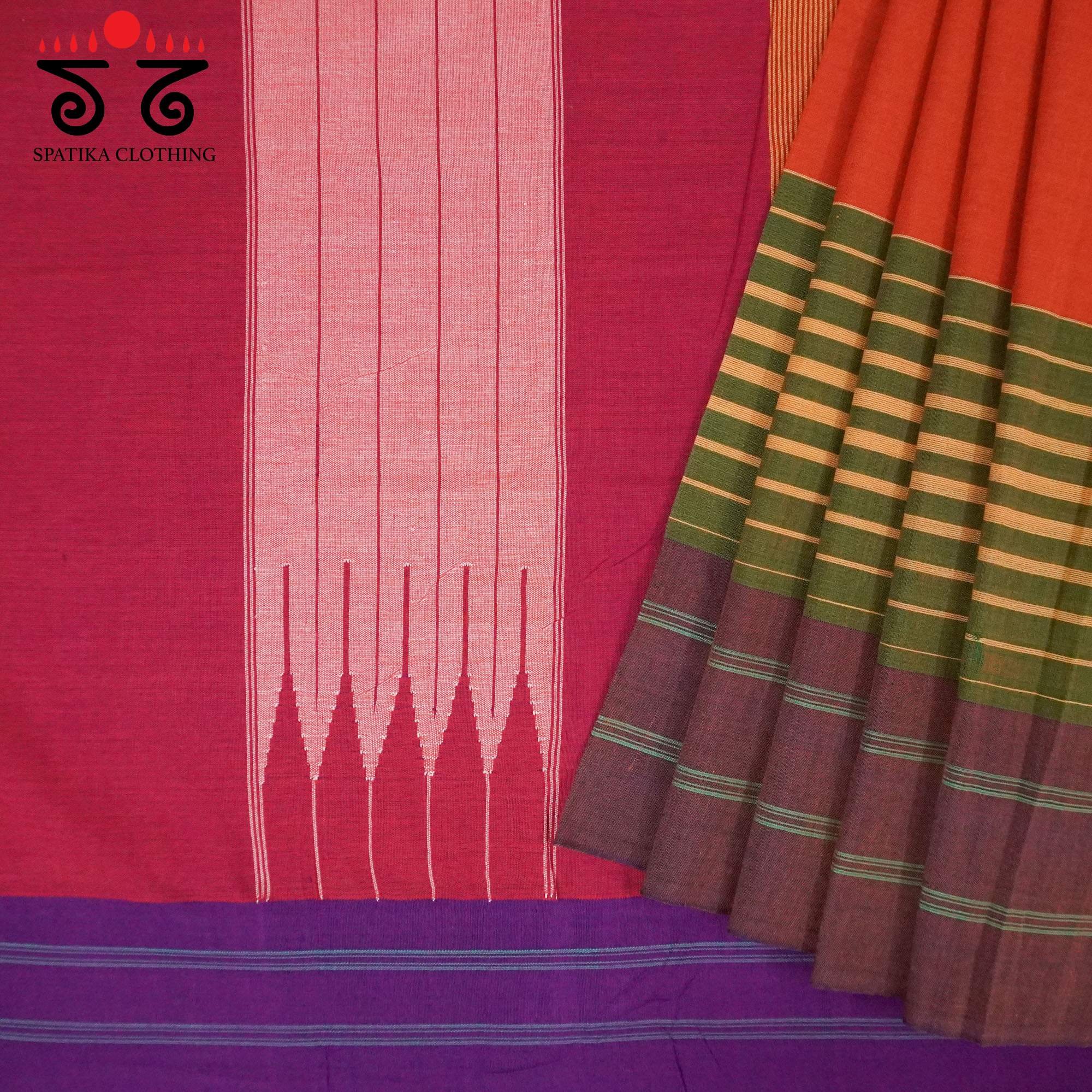 Orange Ilkal Handwoven Cotton Saree - Special Edition