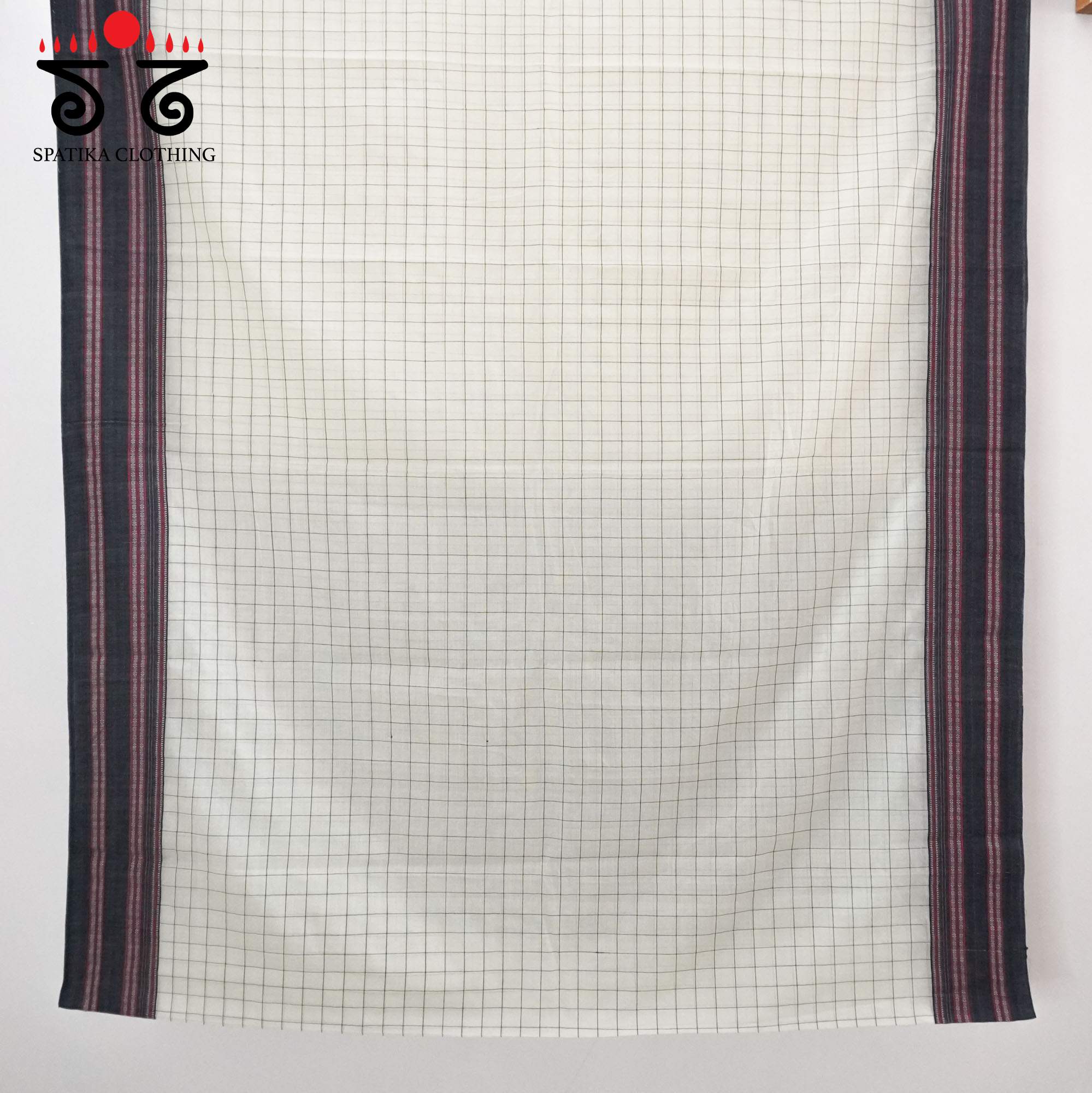 Off White Ilkal Handwoven Cotton Saree - Ikat Blouse