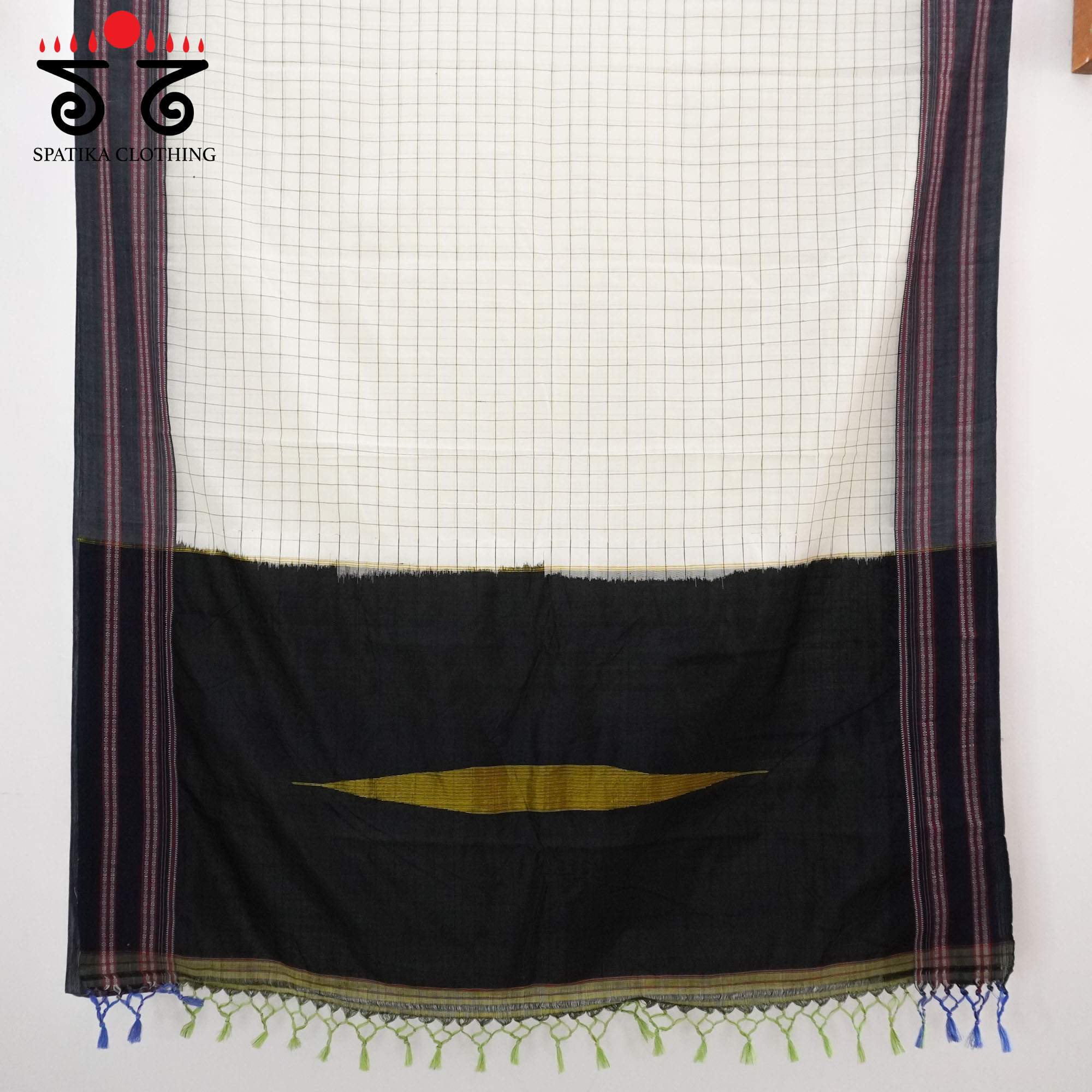 Off White Ilkal Handwoven Cotton Saree - Ikat Blouse